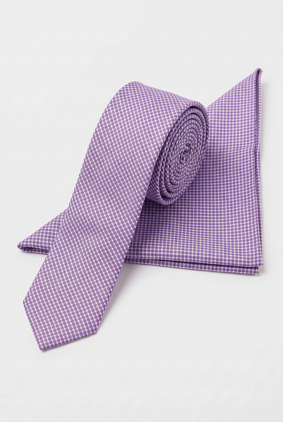 Boys Plaid Checkered Tie & Hankie Set Violet and White