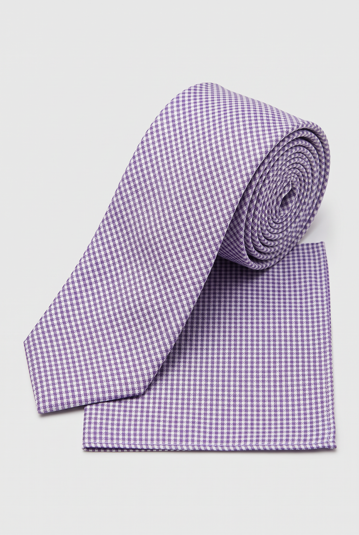 Boys Plaid Checkered Tie & Hankie Set Violet and White