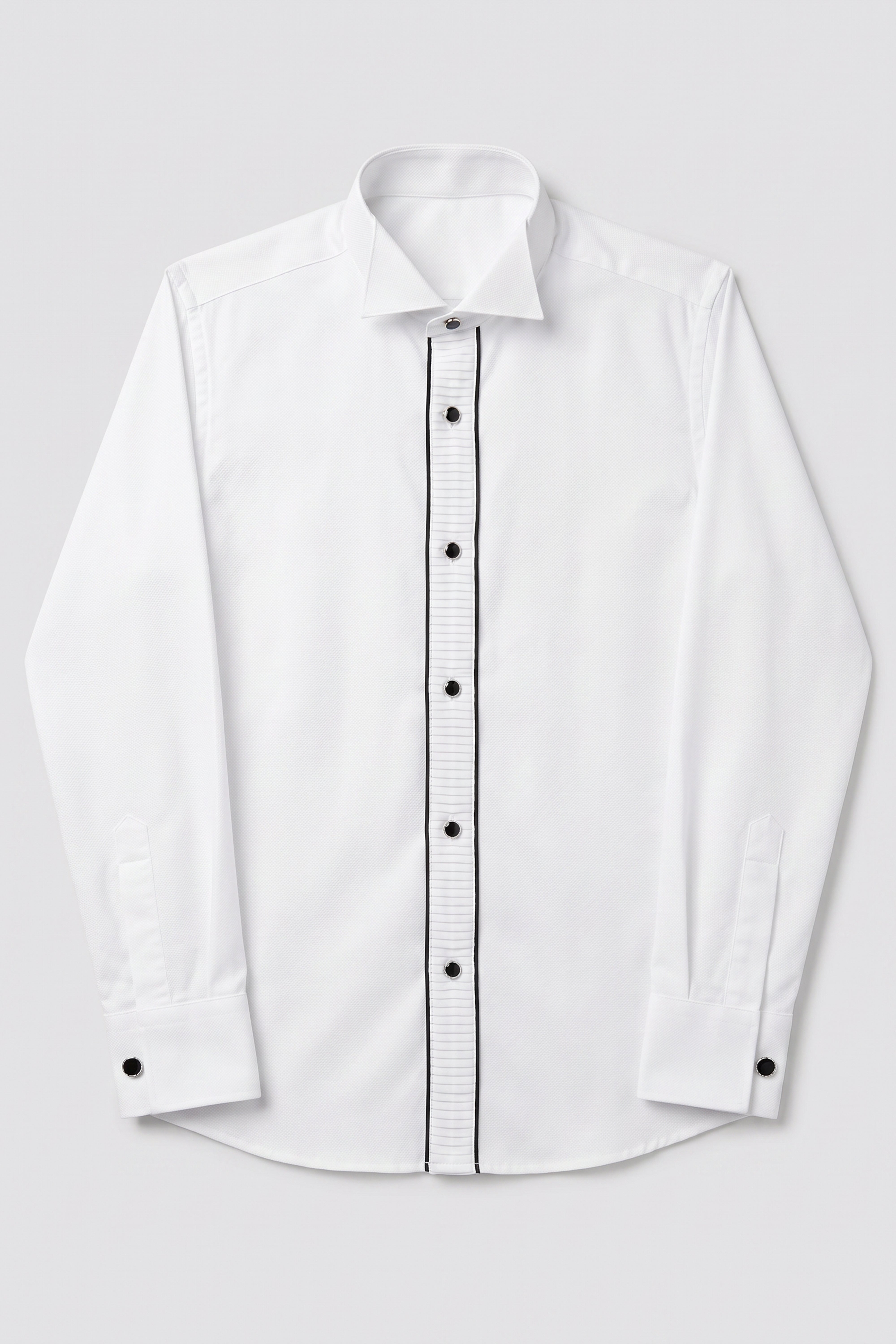 Boys Pleated Tuxedo Shirt with Cufflinks - White Front Picture