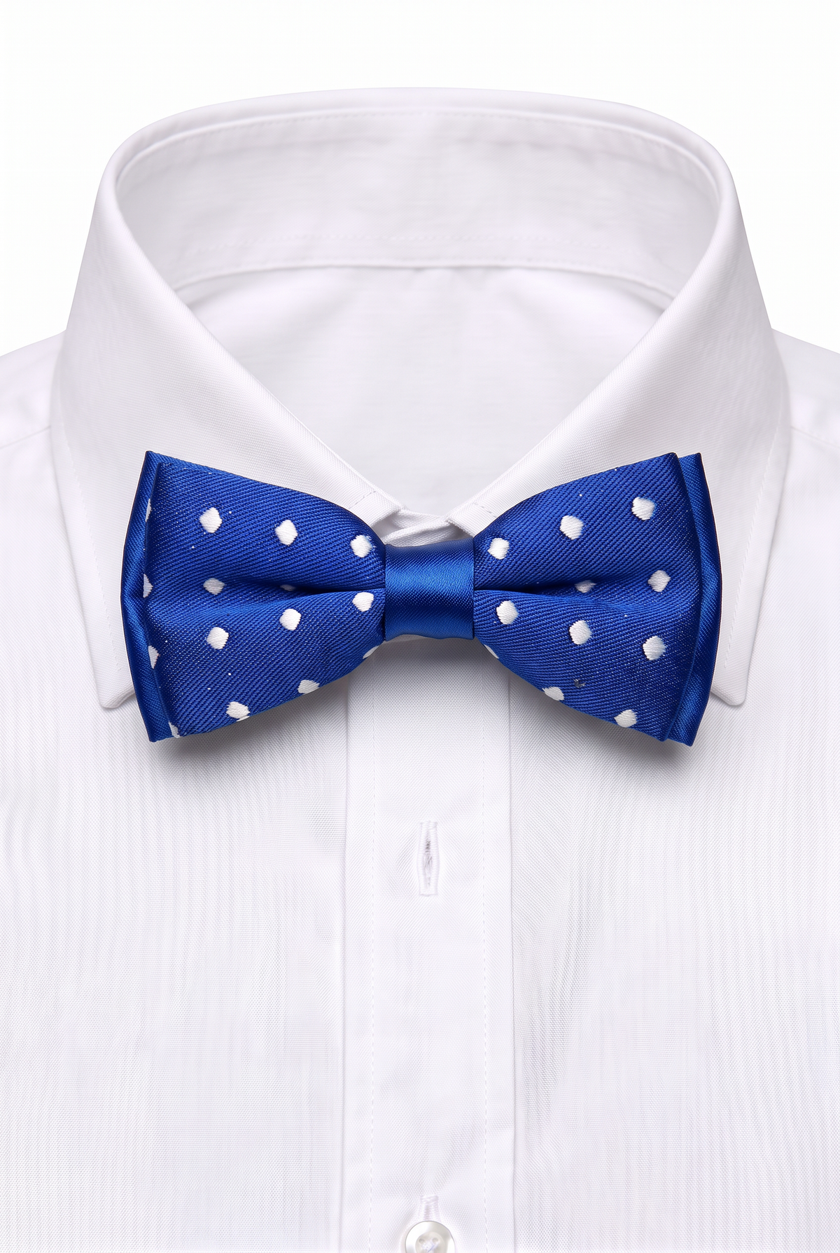 Boys Polka Dot Bow Tie - BWP Saks Blue Picture with shirt