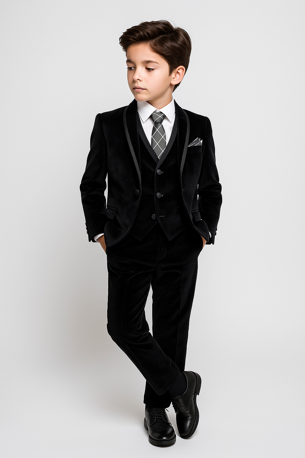 Boys Premium Black Velvet Tuxedo Suit: Ideal for Weddings & Formal Occasions