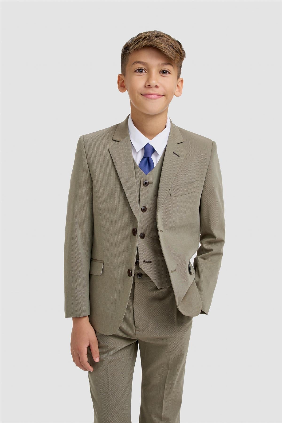 Boys Premium Twill 3-Piece Suit - Donatella - Sage Green