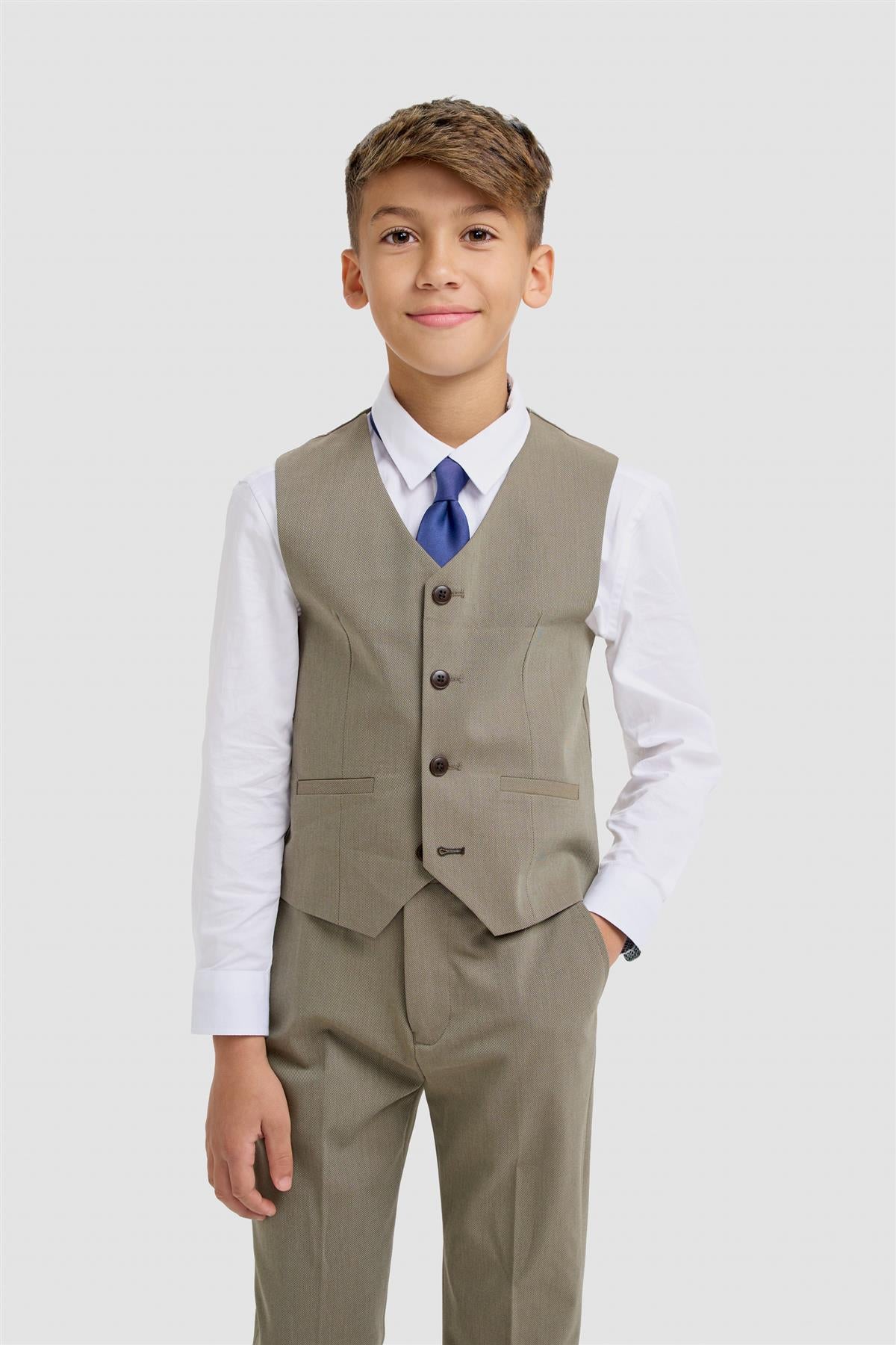 Boys Premium Twill 3-Piece Suit - Donatella - Sage Green