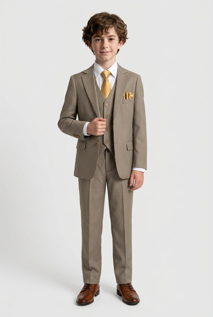 Boys Regular Fit All In One Suit - Dark Beige