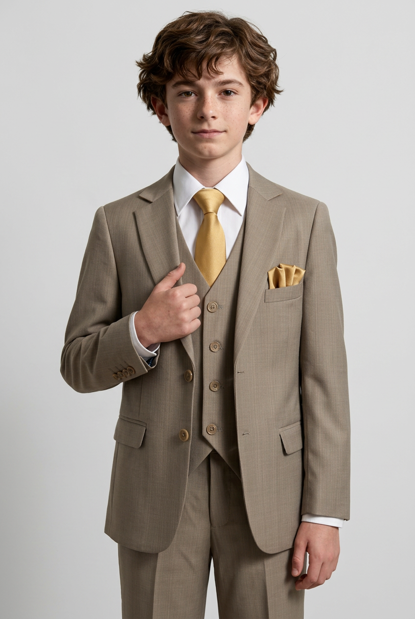 Boys Regular Fit All In One Suit - Dark Beige