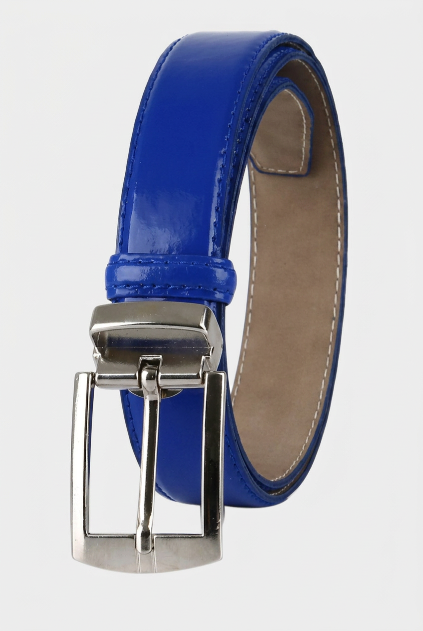 Boys Royal Blue Glossy Formal Belt with Silver Buckle