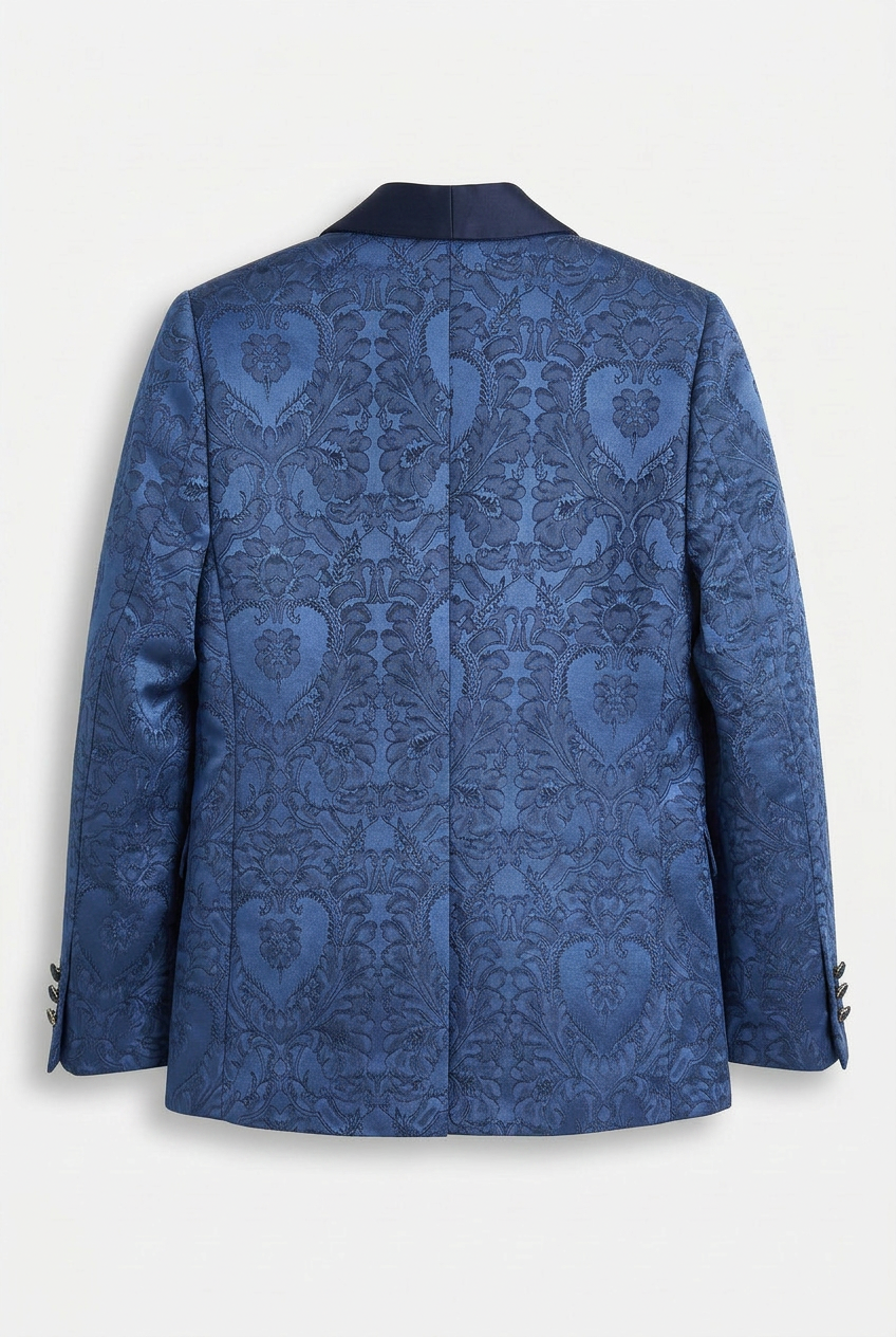 Boys Royal Blue Jacquard 4 Piece Suit with Bow Tie