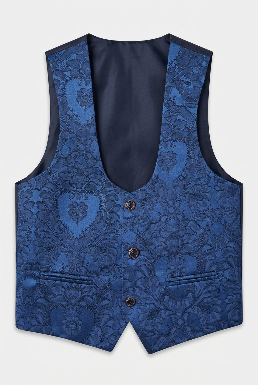 Boys Royal Blue Jacquard 4 Piece Suit with Bow Tie