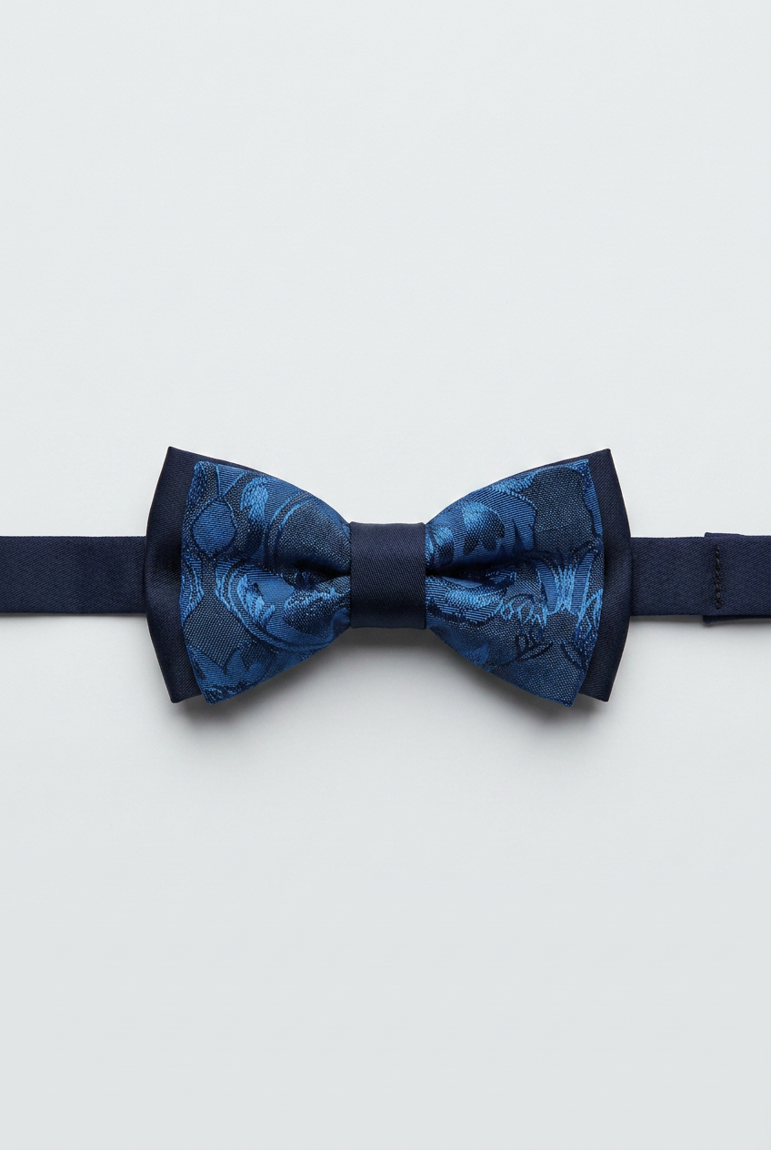Boys Royal Blue Jacquard 4 Piece Suit with Bow Tie