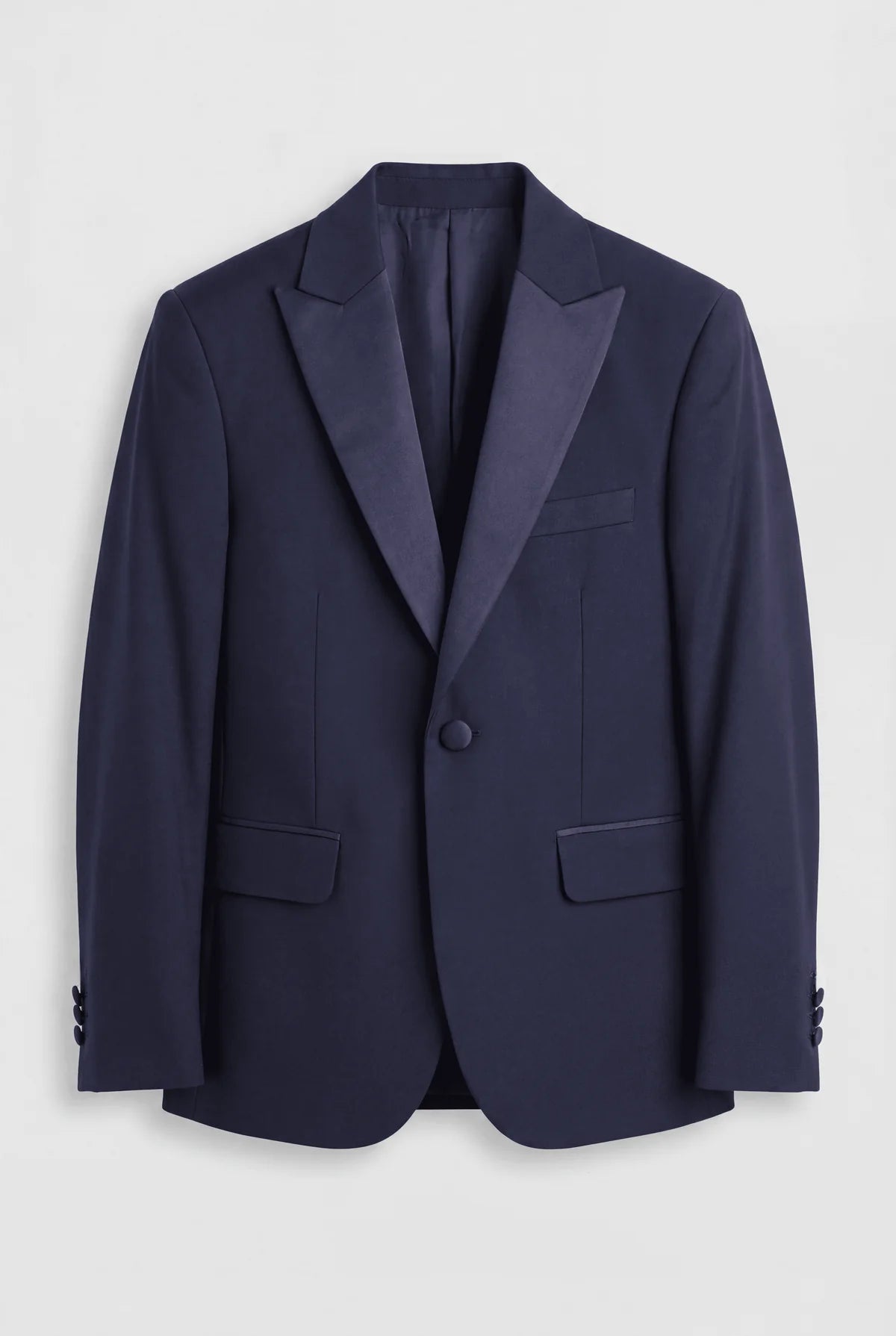 Boys Satin Lapel Tuxedo Suit - 4-Piece or 5-Piece with Cufflink Shirt - Navy Blazer Picture