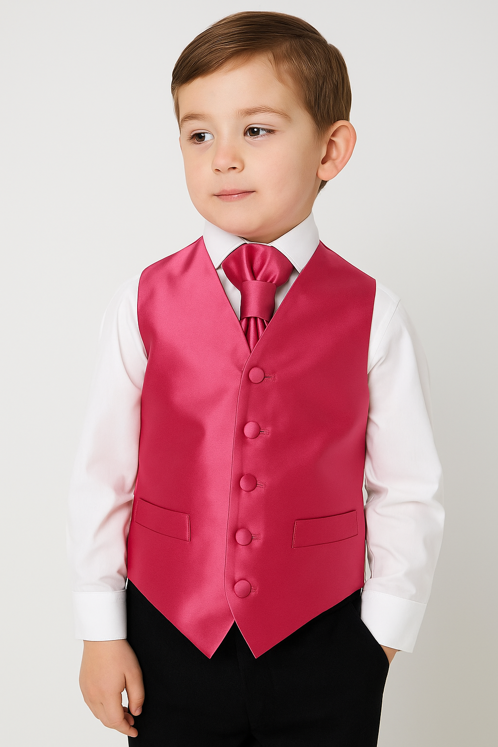 Boys Satin Waistcoat & Adjustable Cravat Set - Pink