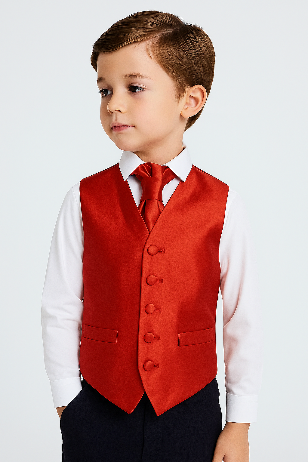 Boys Satin Waistcoat & Cravat Set - Red Model Picture
