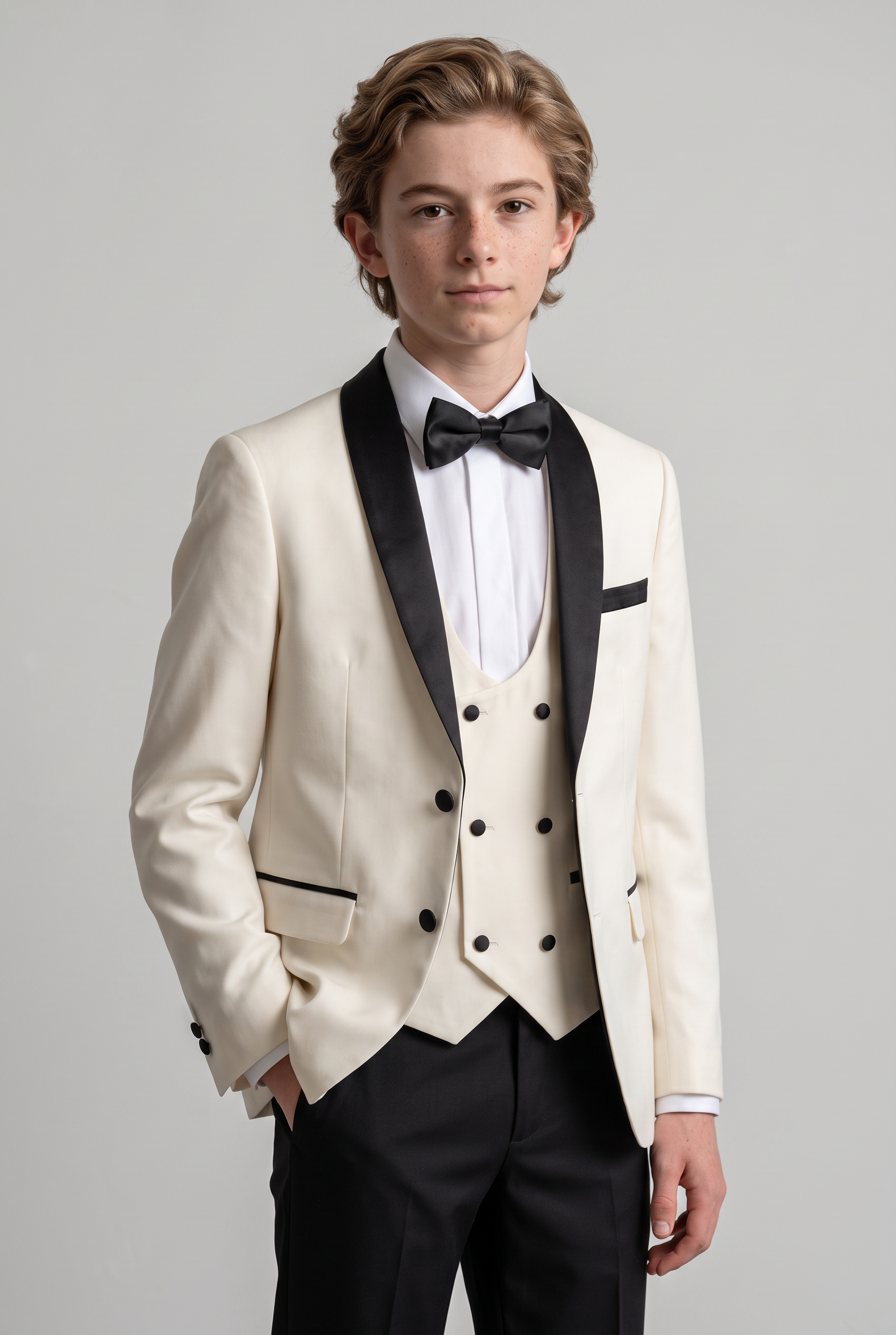 Boys Sheen Lapel Tuxedo Dinner Suit - Ivory