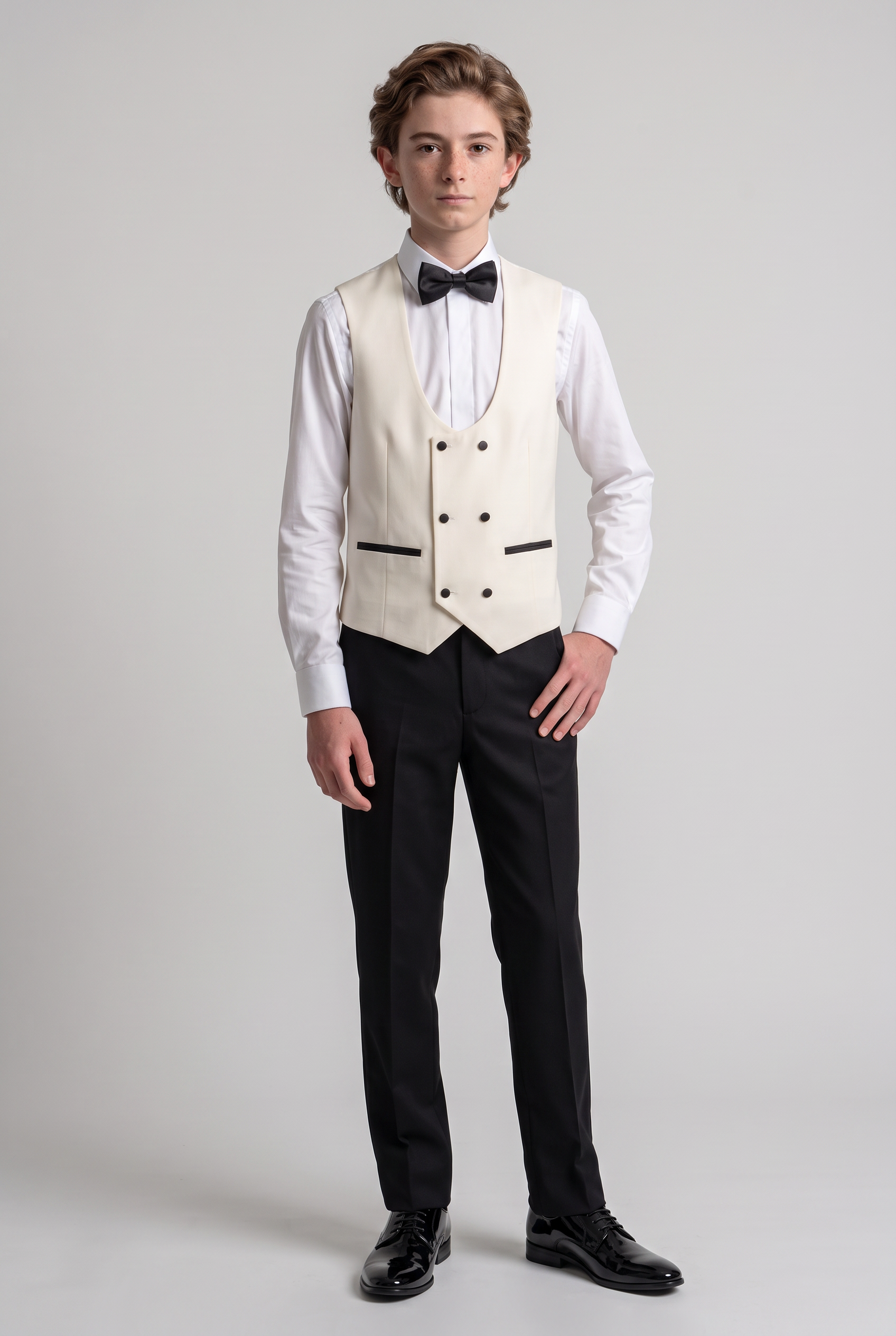 Boys Sheen Lapel Tuxedo Dinner Suit - Ivory