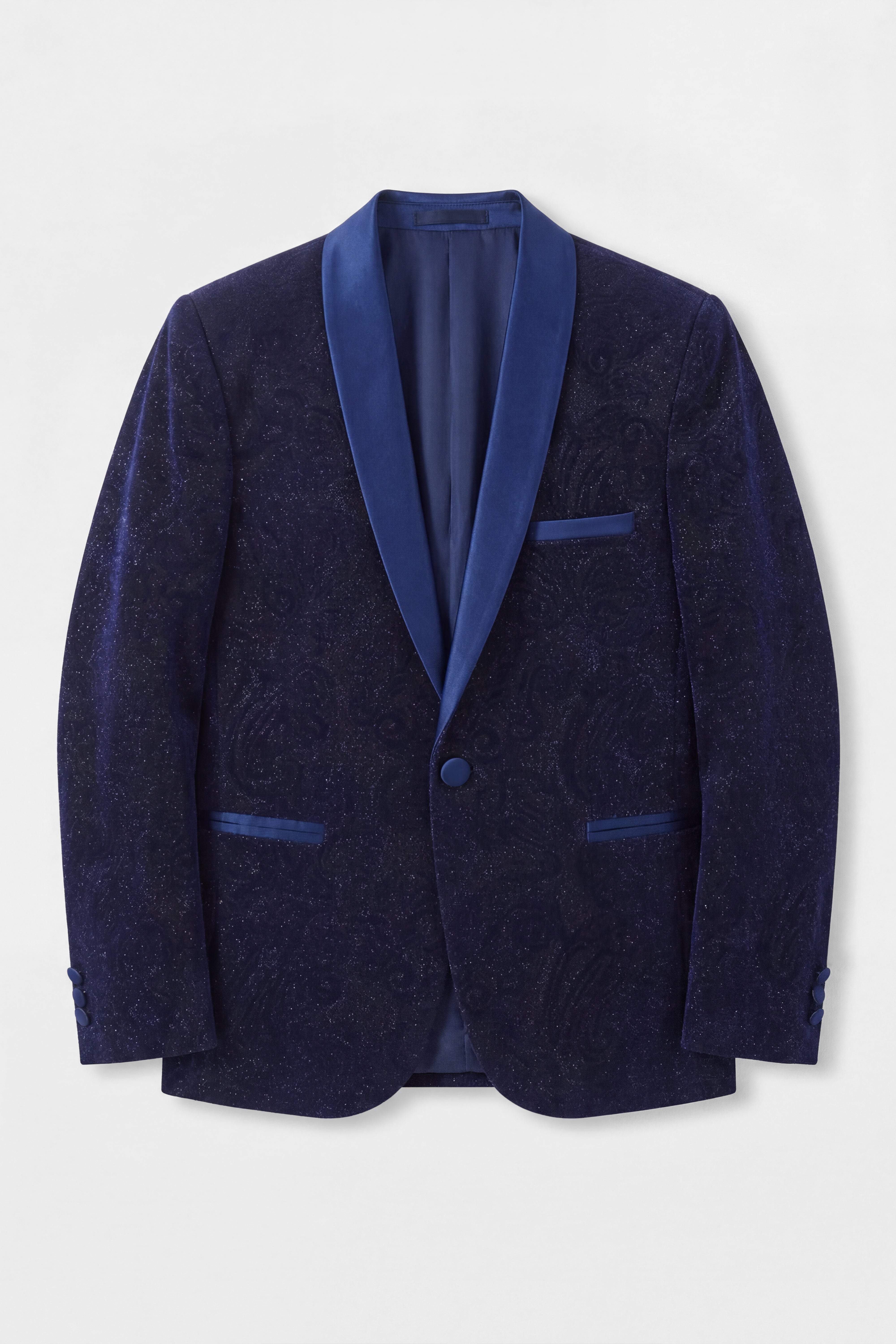 Boys Shimmer Slim Fit Navy Blue Tuxedo Suit - Navy Blue