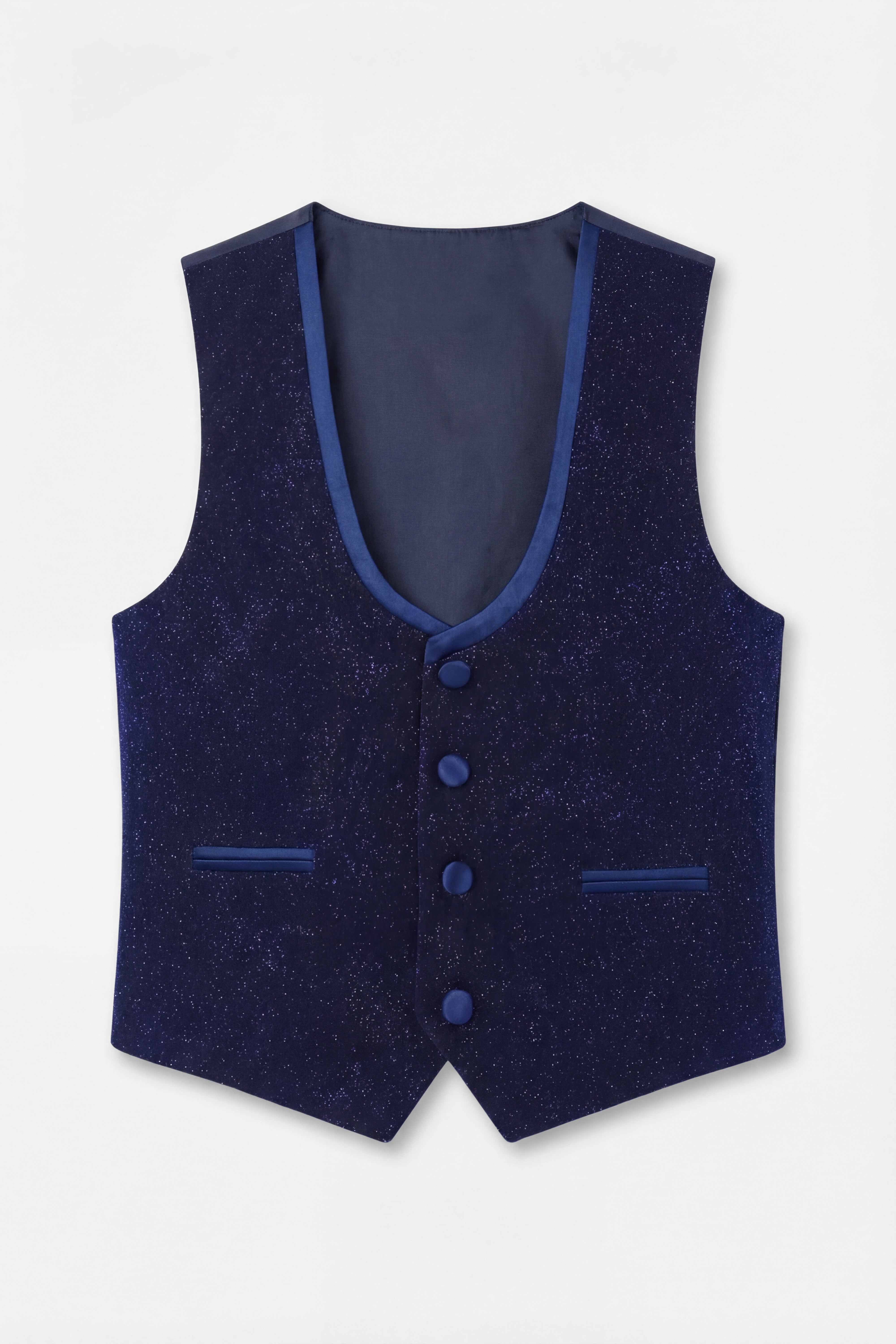 Boys Shimmer Slim Fit Navy Blue Tuxedo Suit - Navy Blue