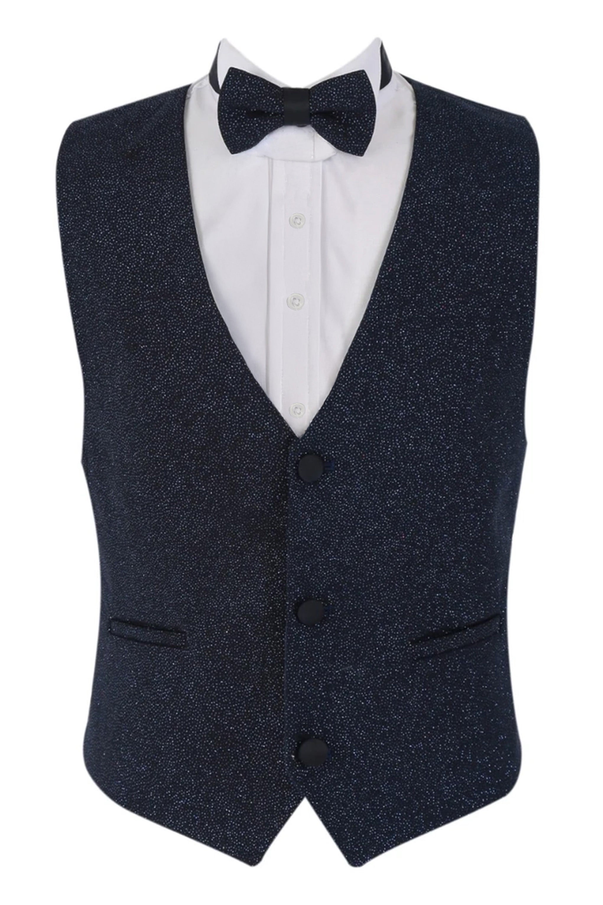 Boys Shimmer Tuxedo Dinner 6 Piece Suit Set - Navy Blue