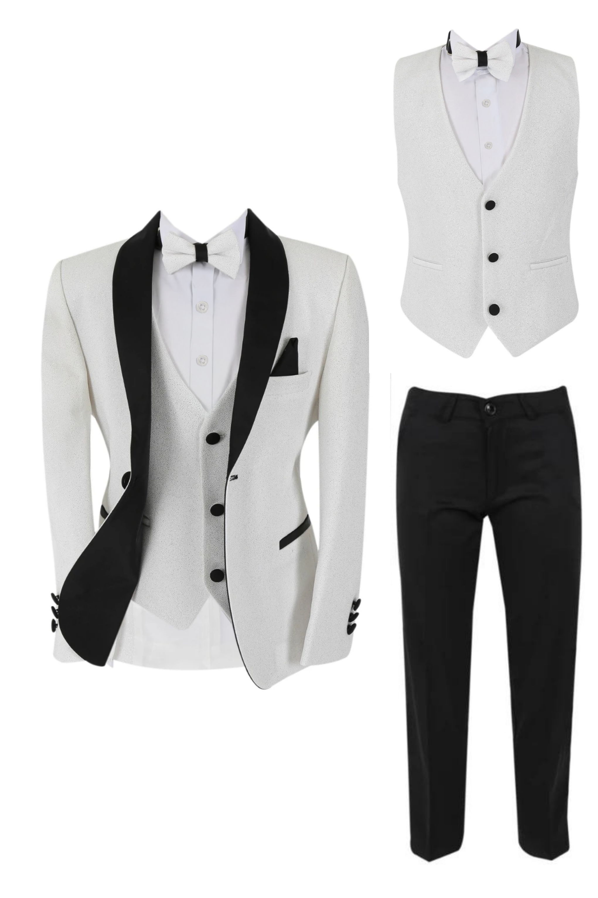 Boys Shimmer Tuxedo Dinner 6 Piece Suit Set - White