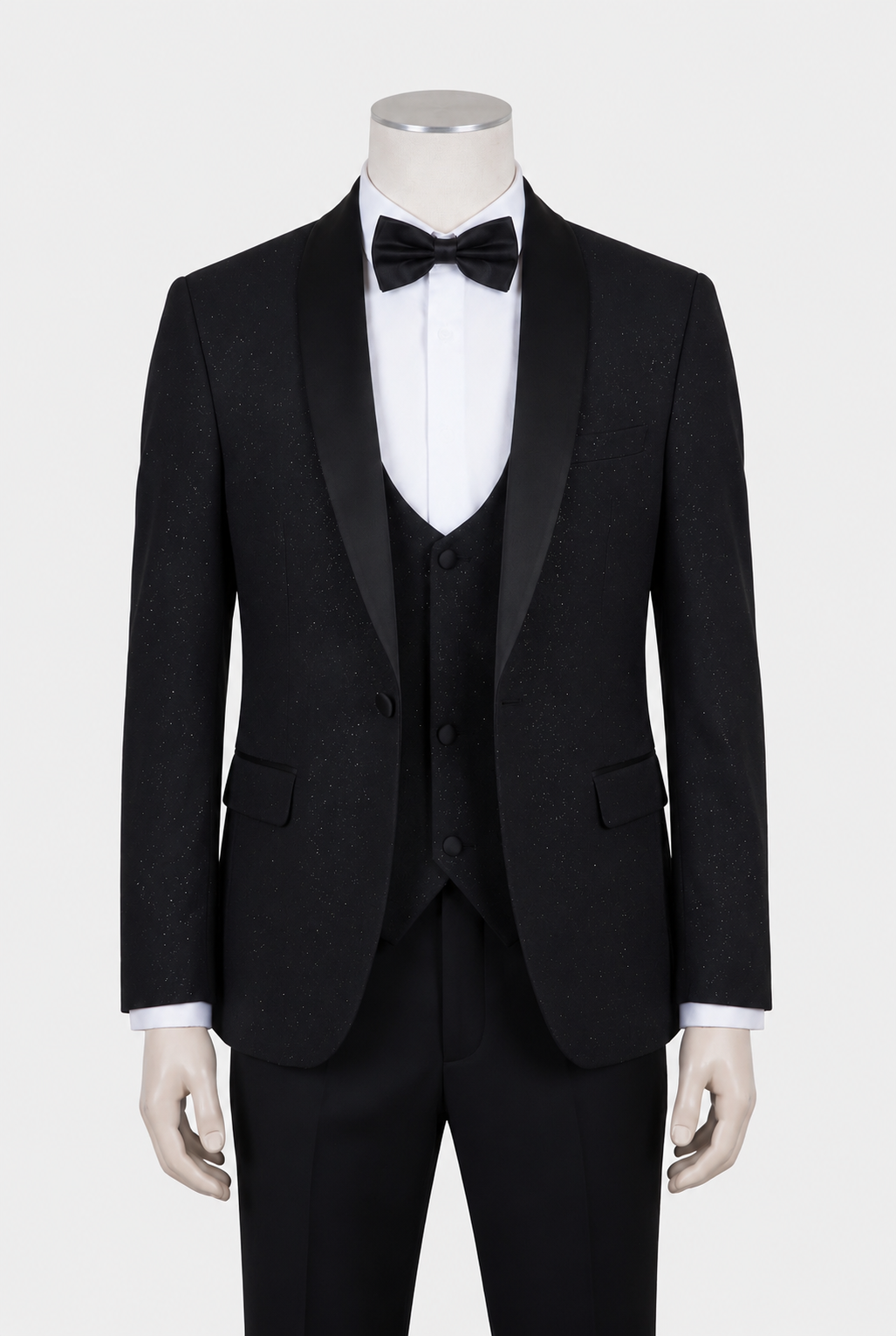 Boys Shimmer Tuxedo Suit with Shawl Lapel - 4-Piece & 5-Piece in Black