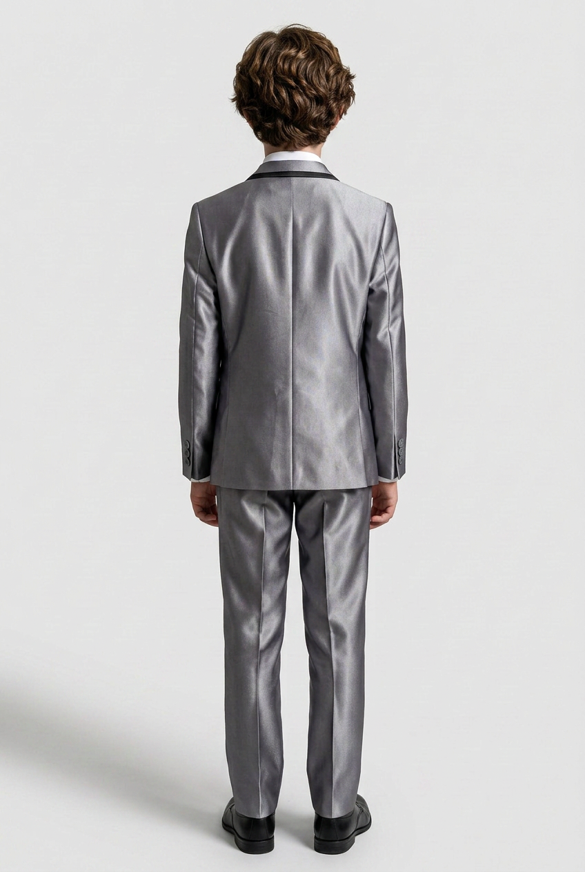 Boys Silver Grey 2 Piece Suit with Black Contrast Trim