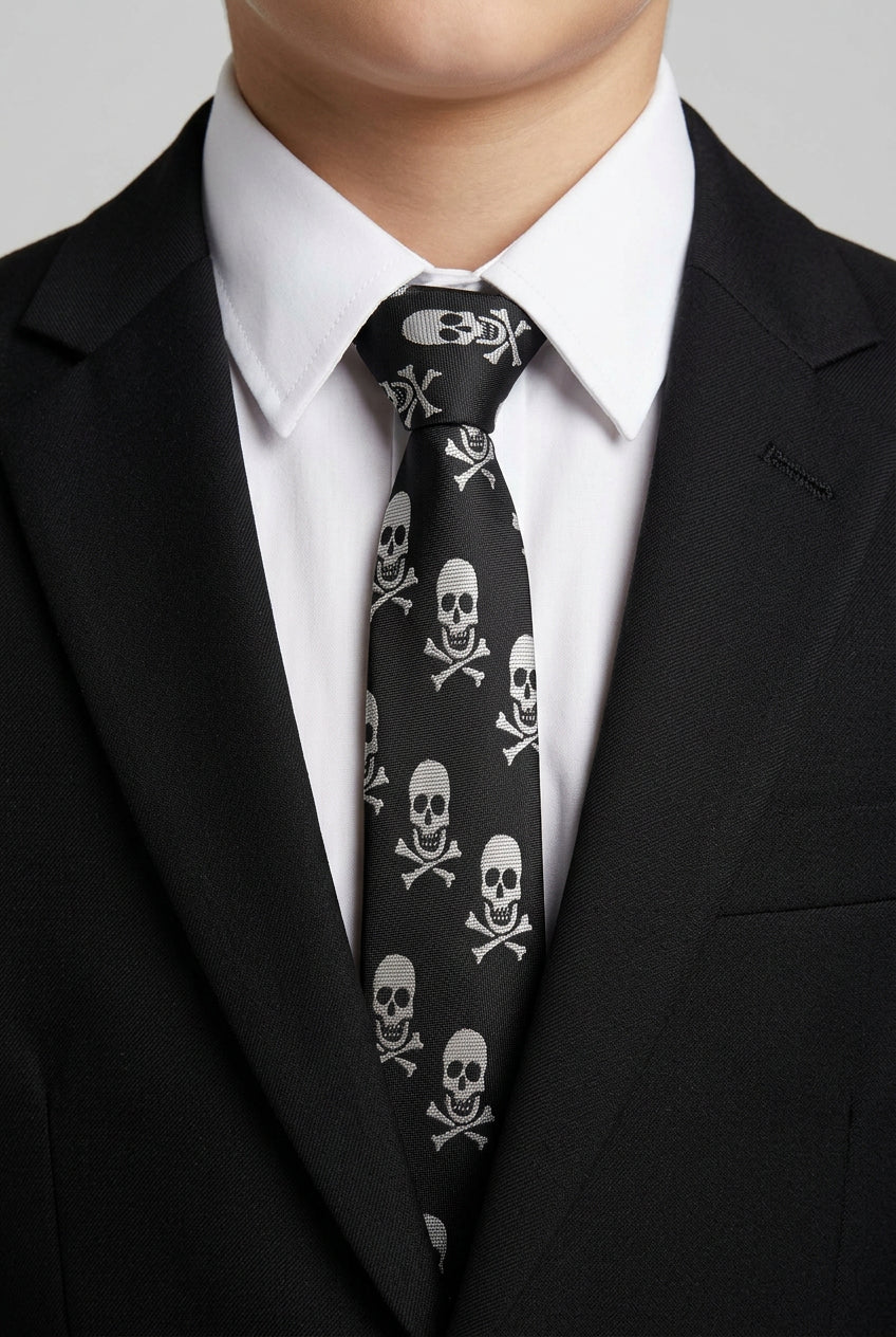 Boys Skull Jacquard Slim Tie - Black
