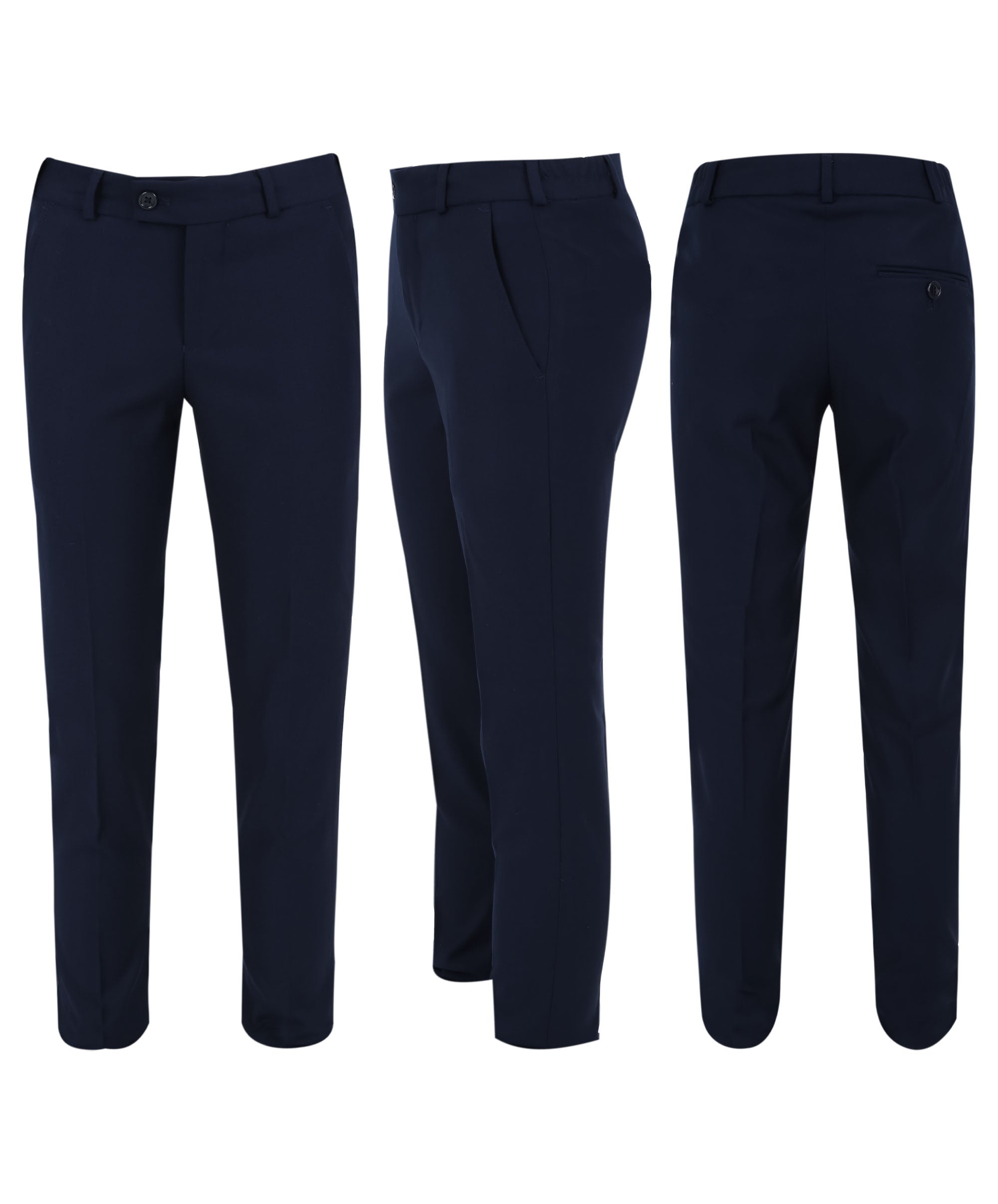 Boys Slim Fit 7 Piece Full Suit Set - Kenny - Navy Blue Trousers Picture