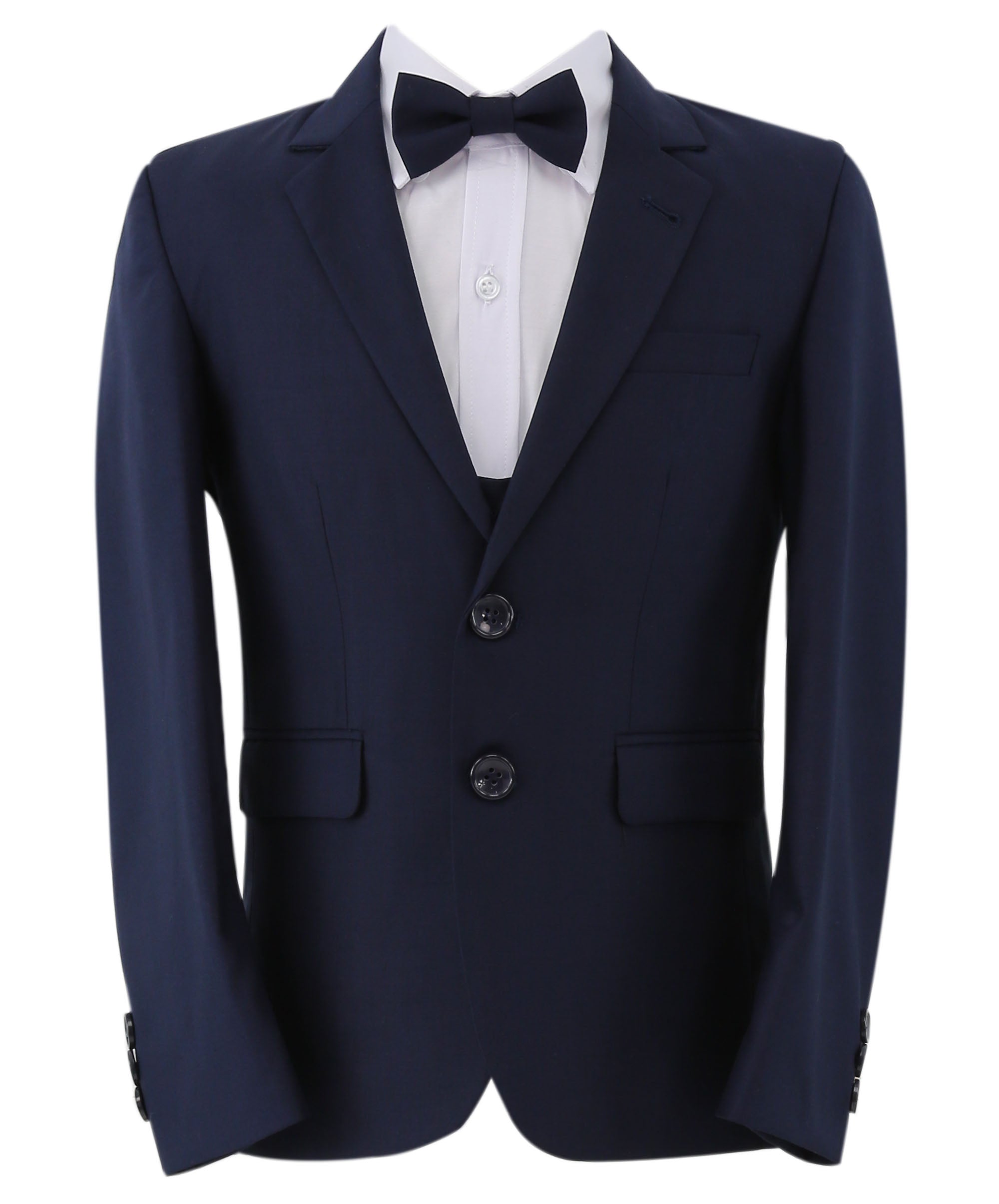 Boys Slim Fit 7 Piece Full Suit Set - Kenny - Navy Blue Jacket Front Picture with Bowtie
