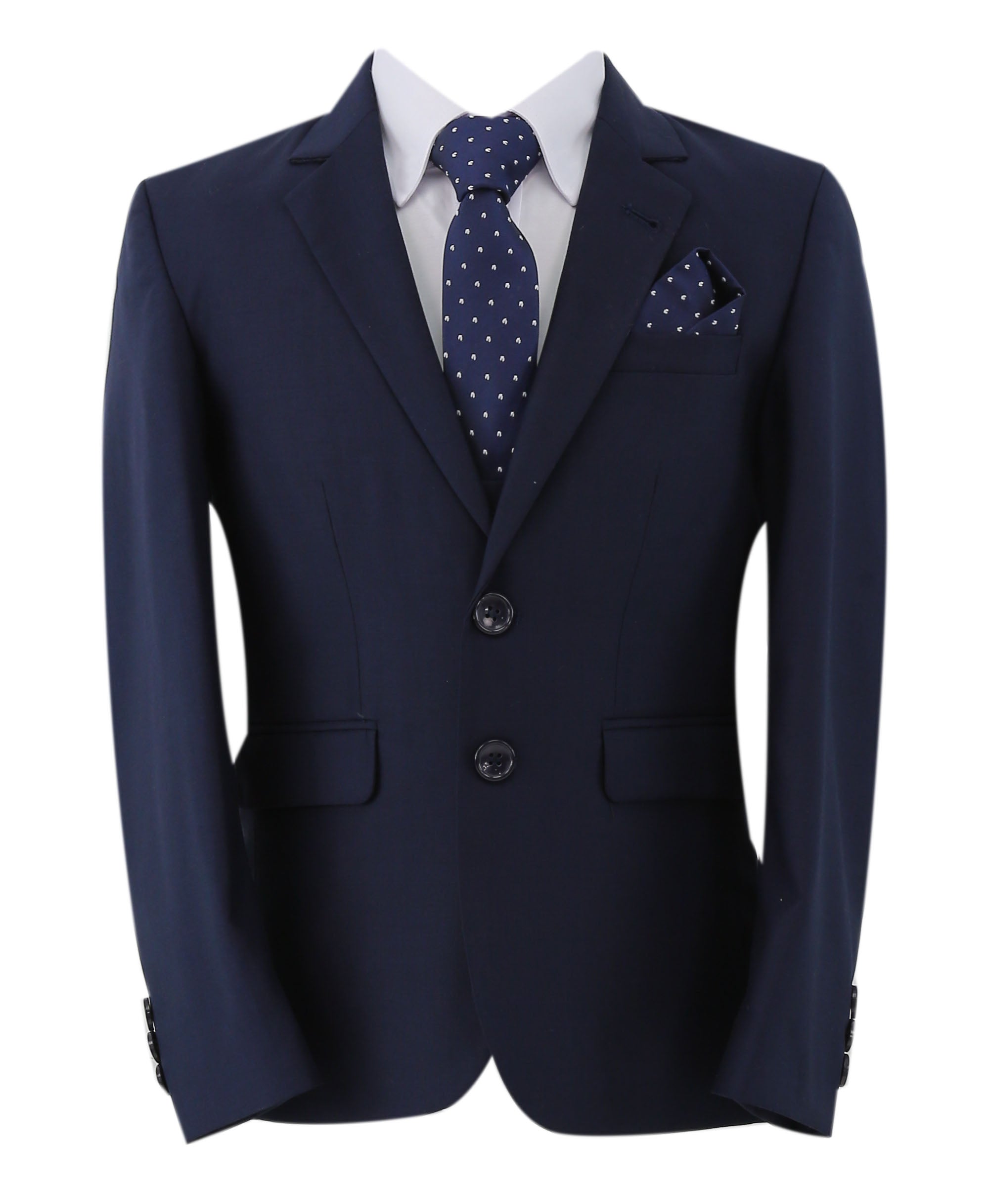 Boys Slim Fit 7 Piece Full Suit Set - Kenny - Navy Blue Jacket Front Picture with Tie