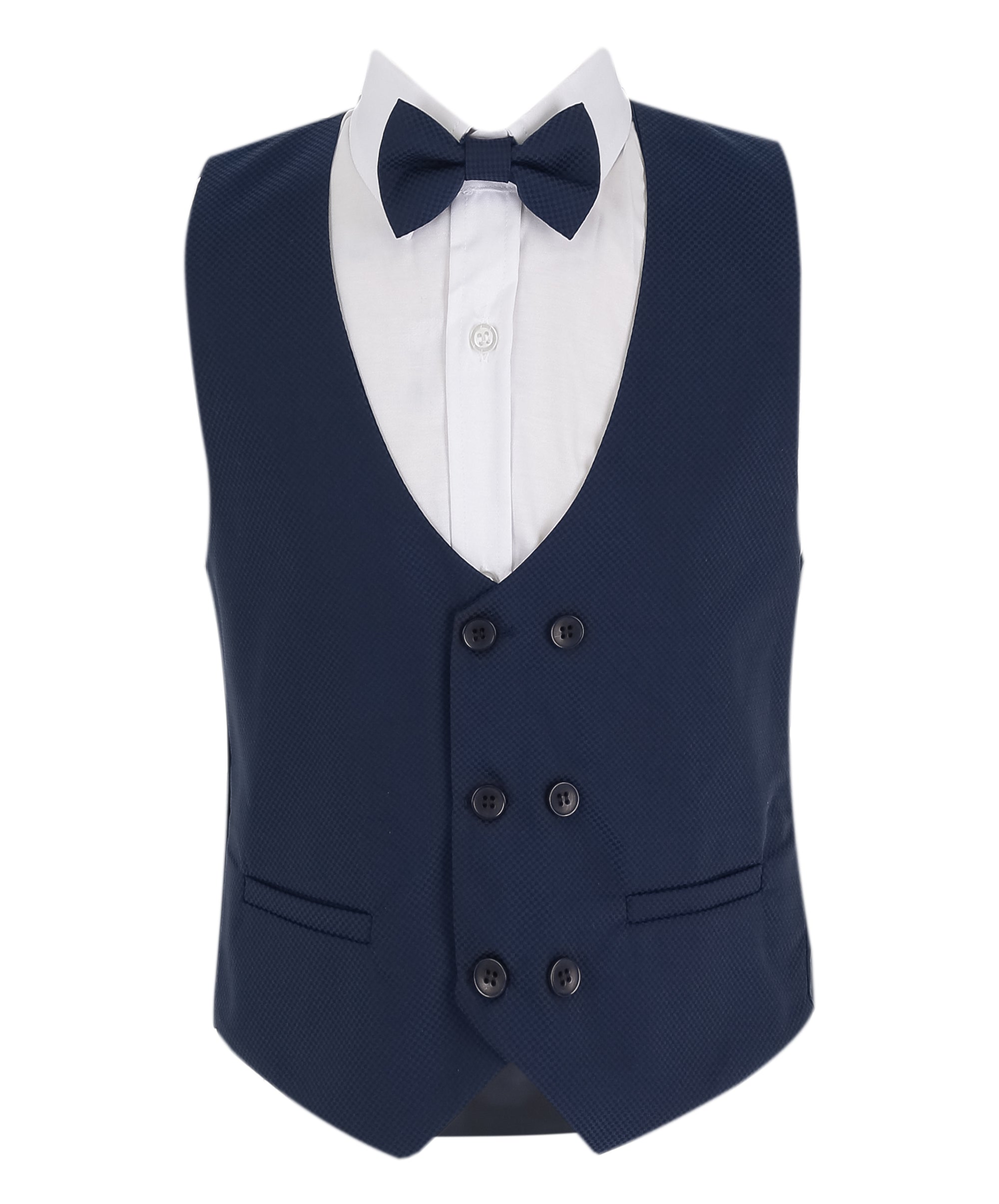 Boys Slim Fit 7 Piece Full Suit Set - Kenny - Parliament Blue Waistcoat Front Picture with Bowtie