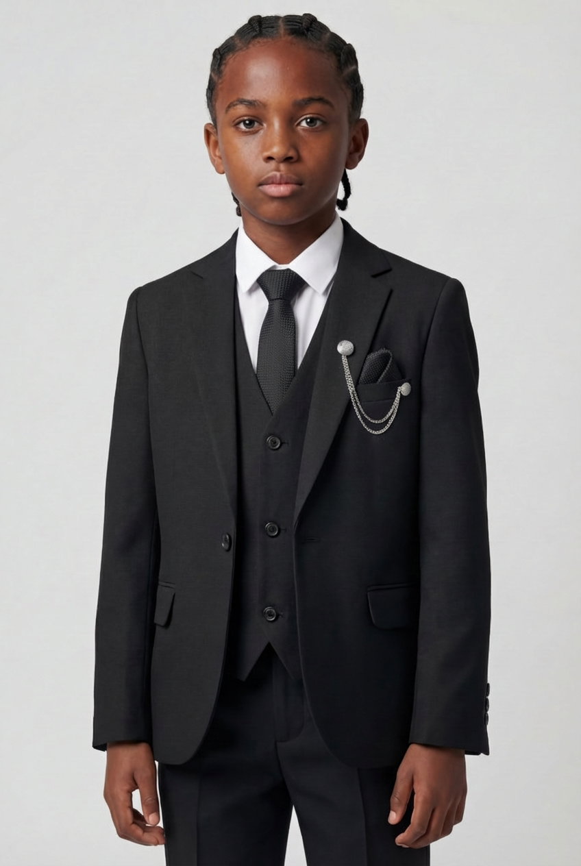 Boys Slim Fit 8-Piece Formal Suit Set - Black