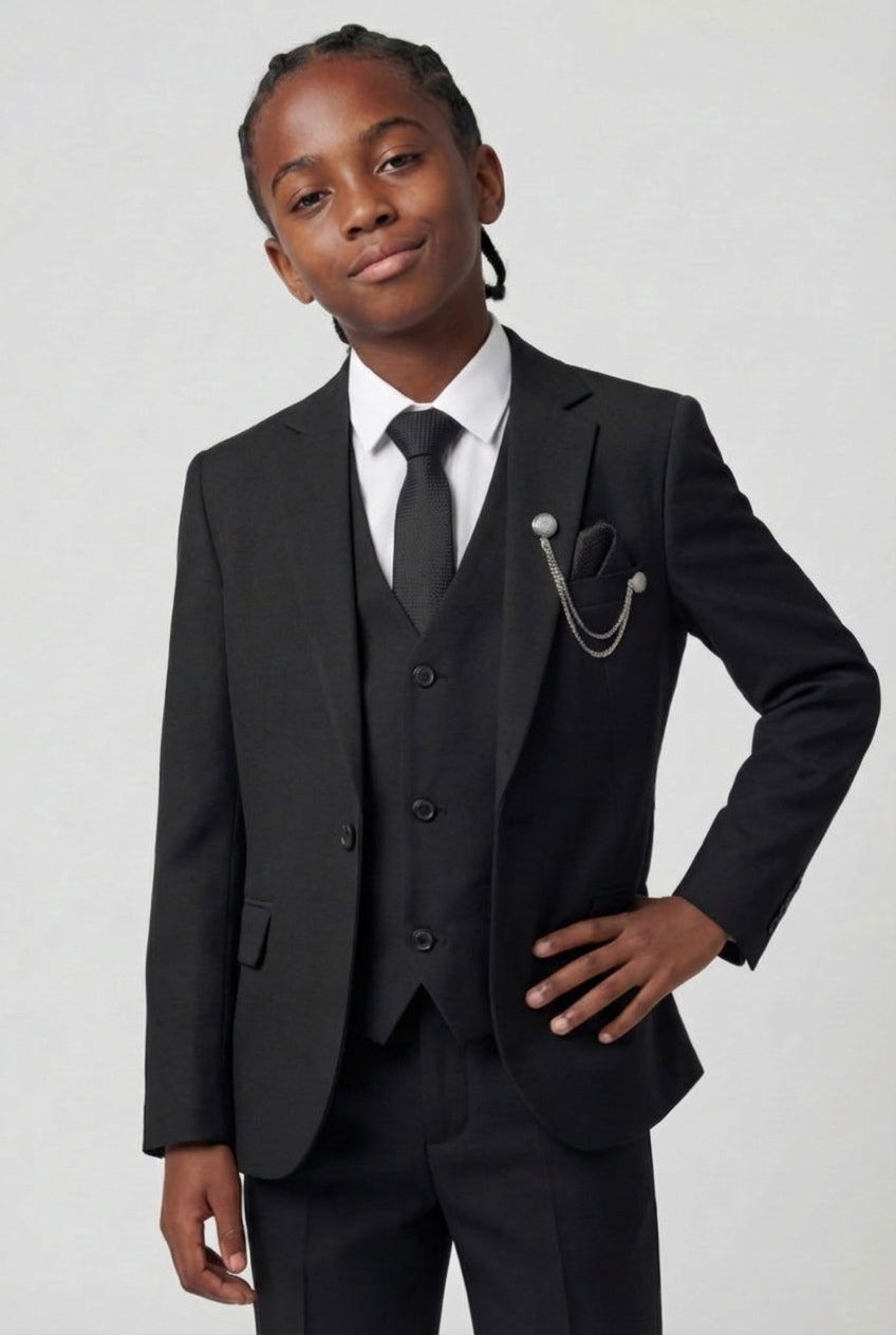Boys Slim Fit 8-Piece Formal Suit Set - Black