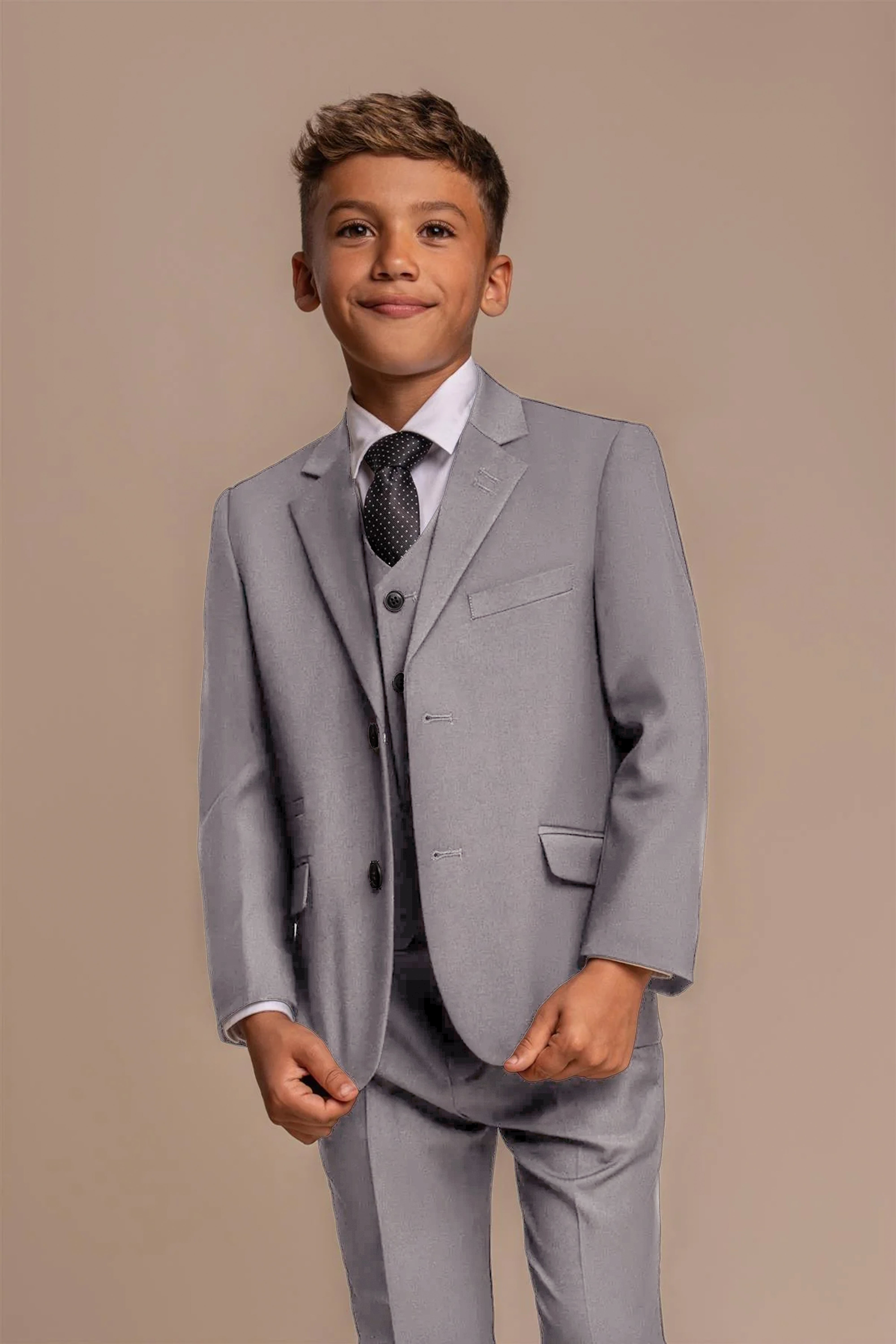 Boys Slim Fit Formal Suit - REEGAN - Light Grey Model Picture