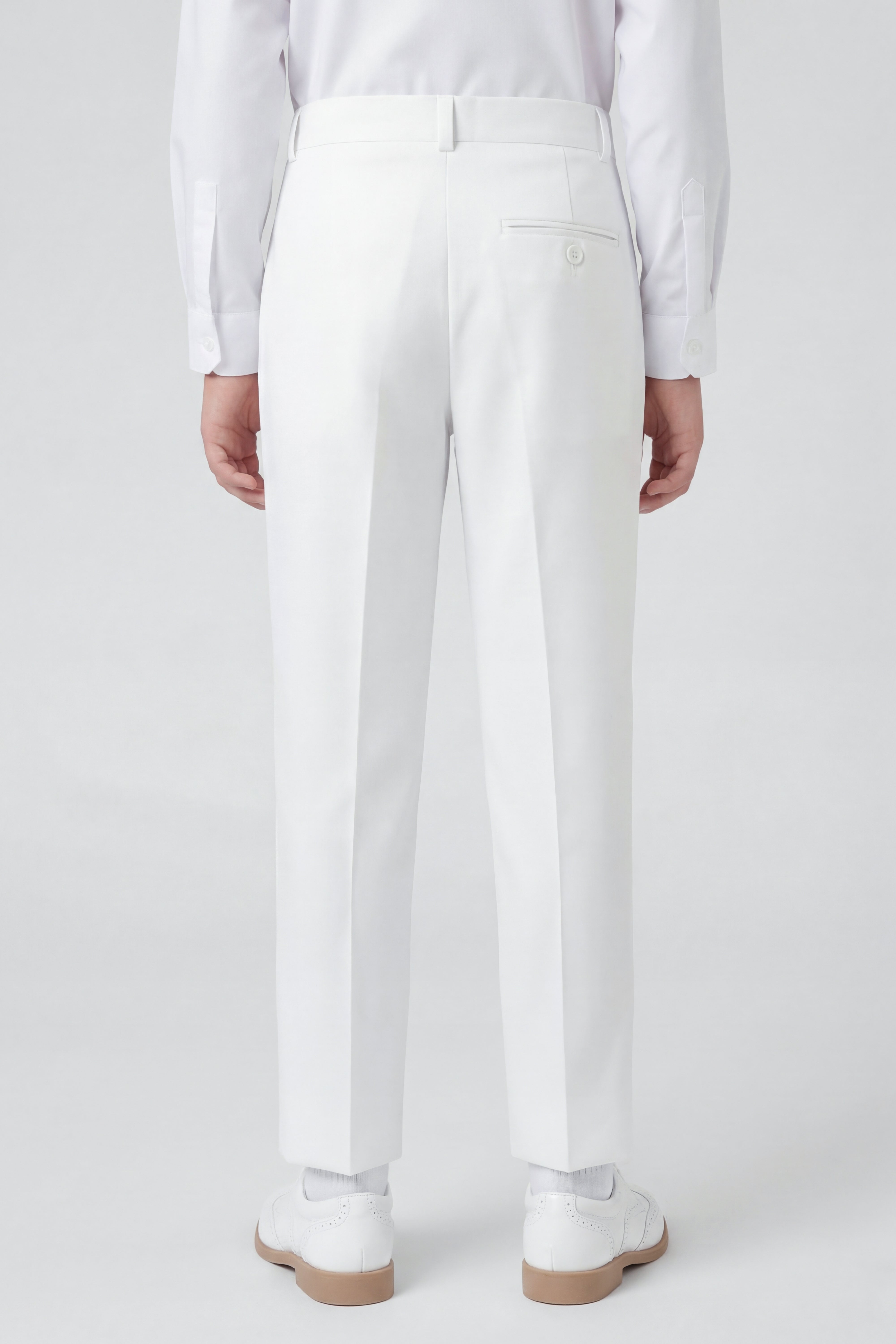 Boys Slim Fit Formal Trousers with Adjustable Waist - White