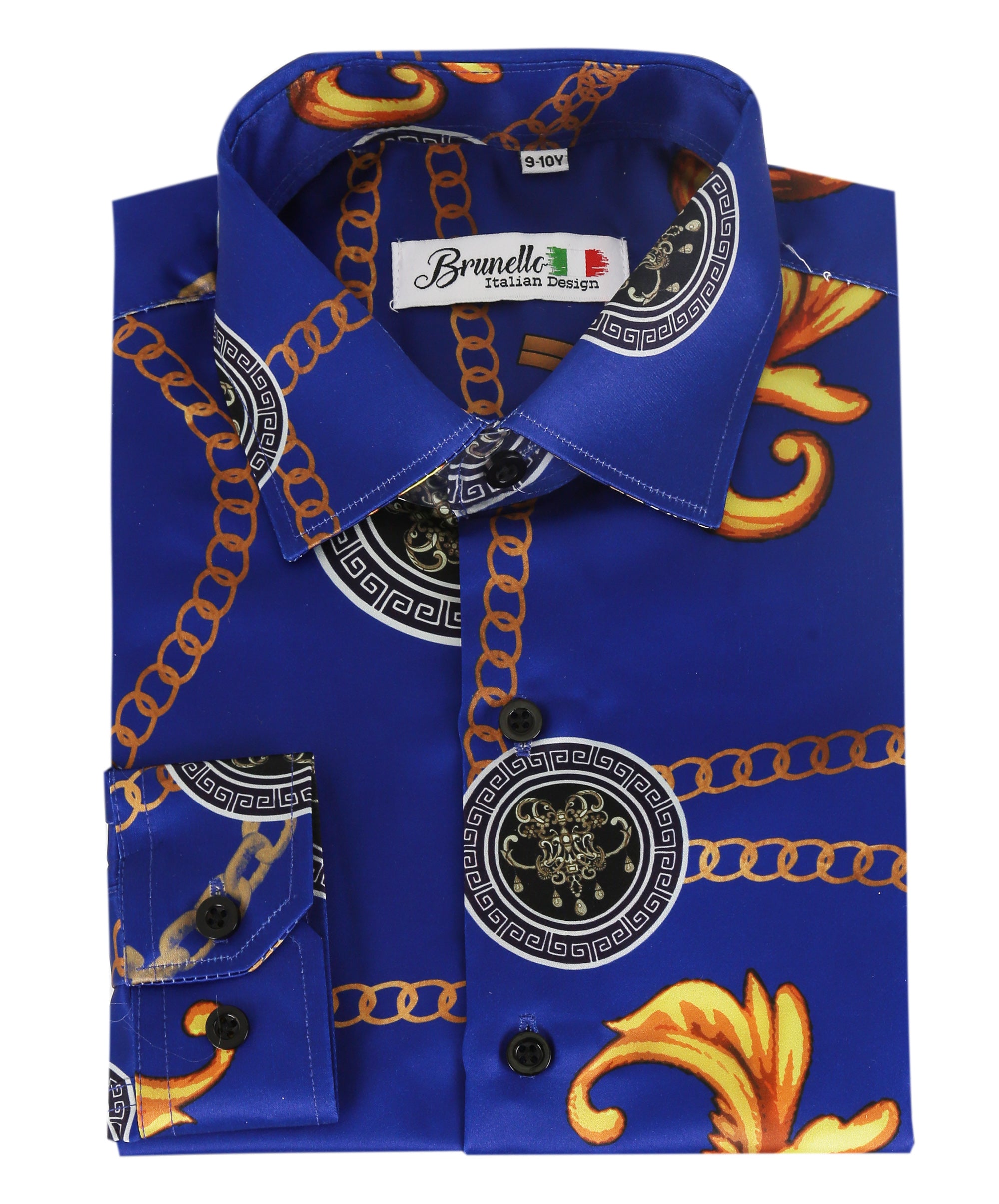 Boys Slim Fit Long Sleeve Printed Satin Shirt -Saks and Blue Front Picture