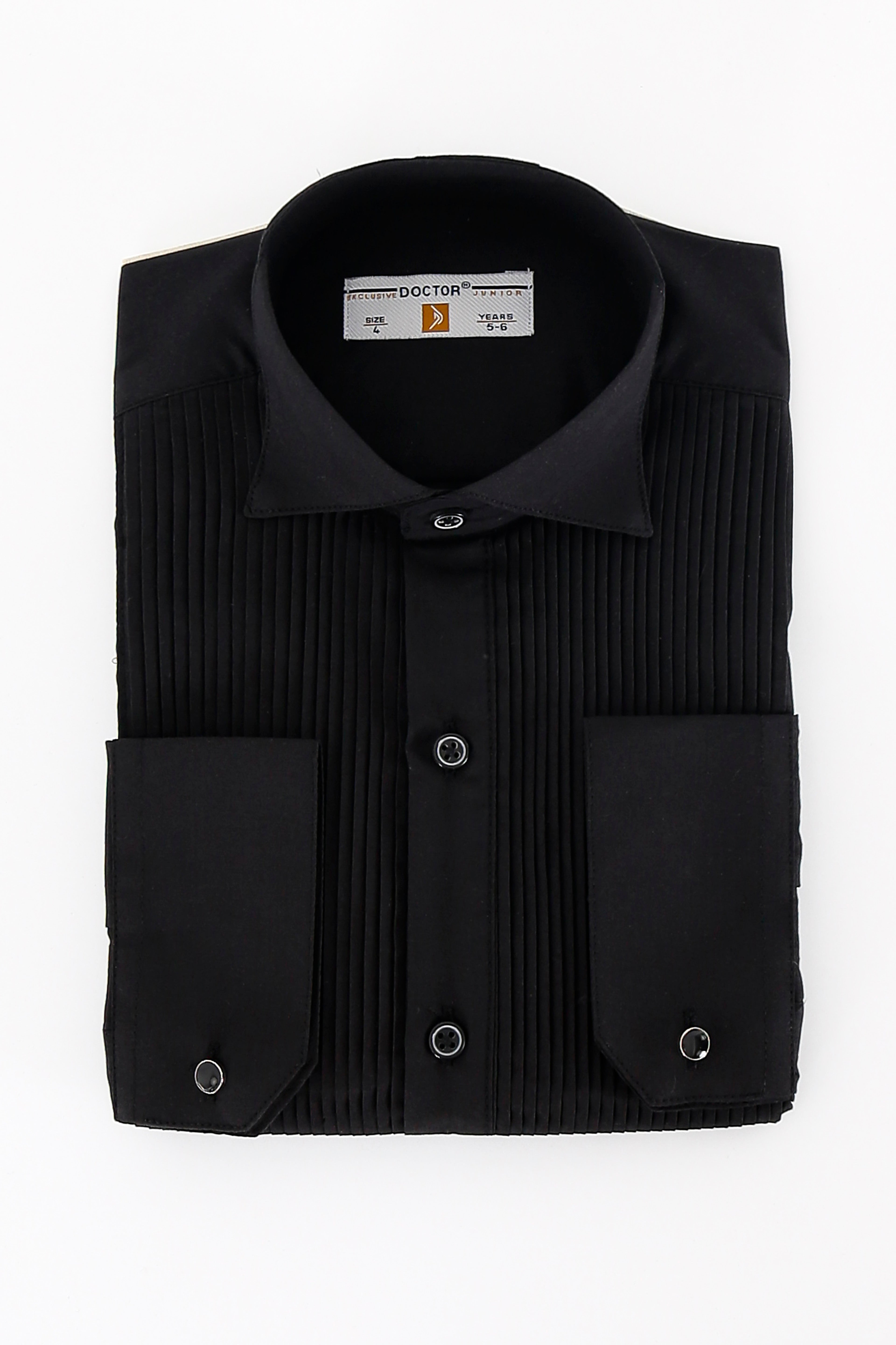 Boys Slim Fit Pleated Cufflink Shirt - Black Front Picture