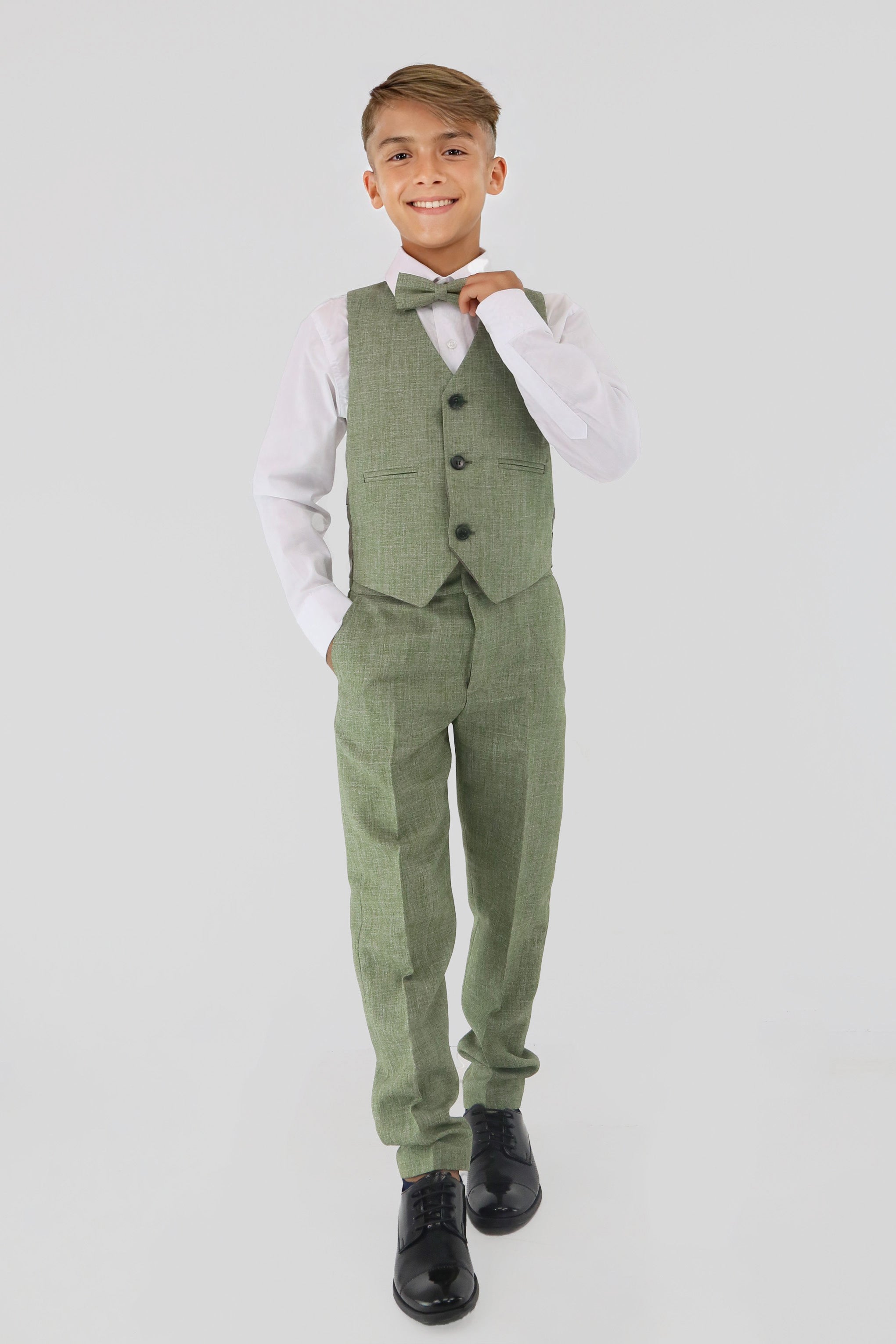 Boys Slim Fit Textured 8-Piece Formal Suit Set - Khaki Green