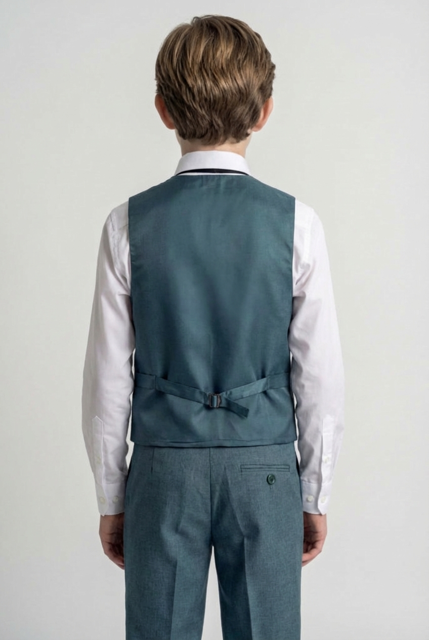 Boys Slim Fit Textured 8-Piece Formal Suit Set - Teal Green