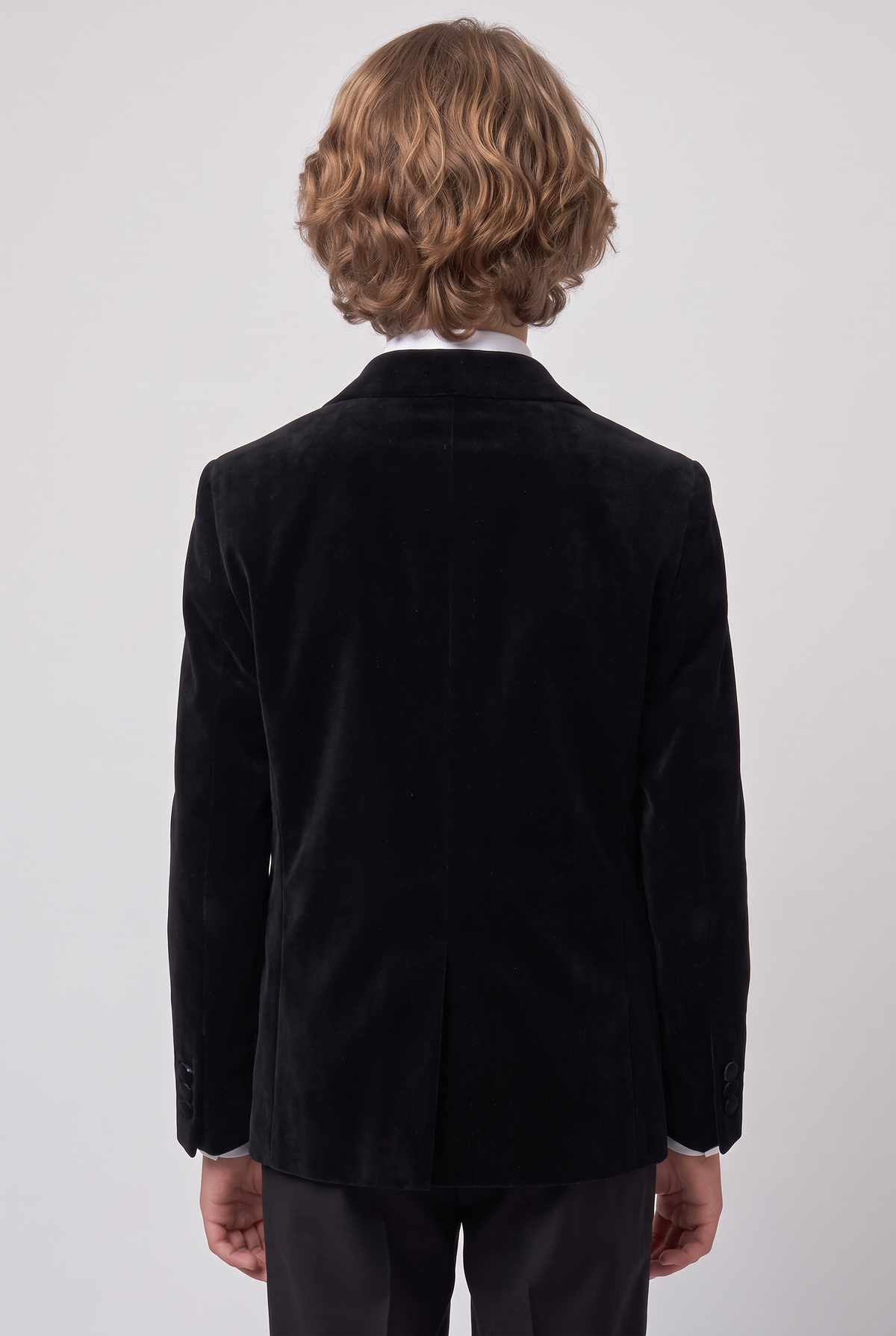 Boys Slim Fit Velvet Blazer - SAVOY - Black Model Back Picture