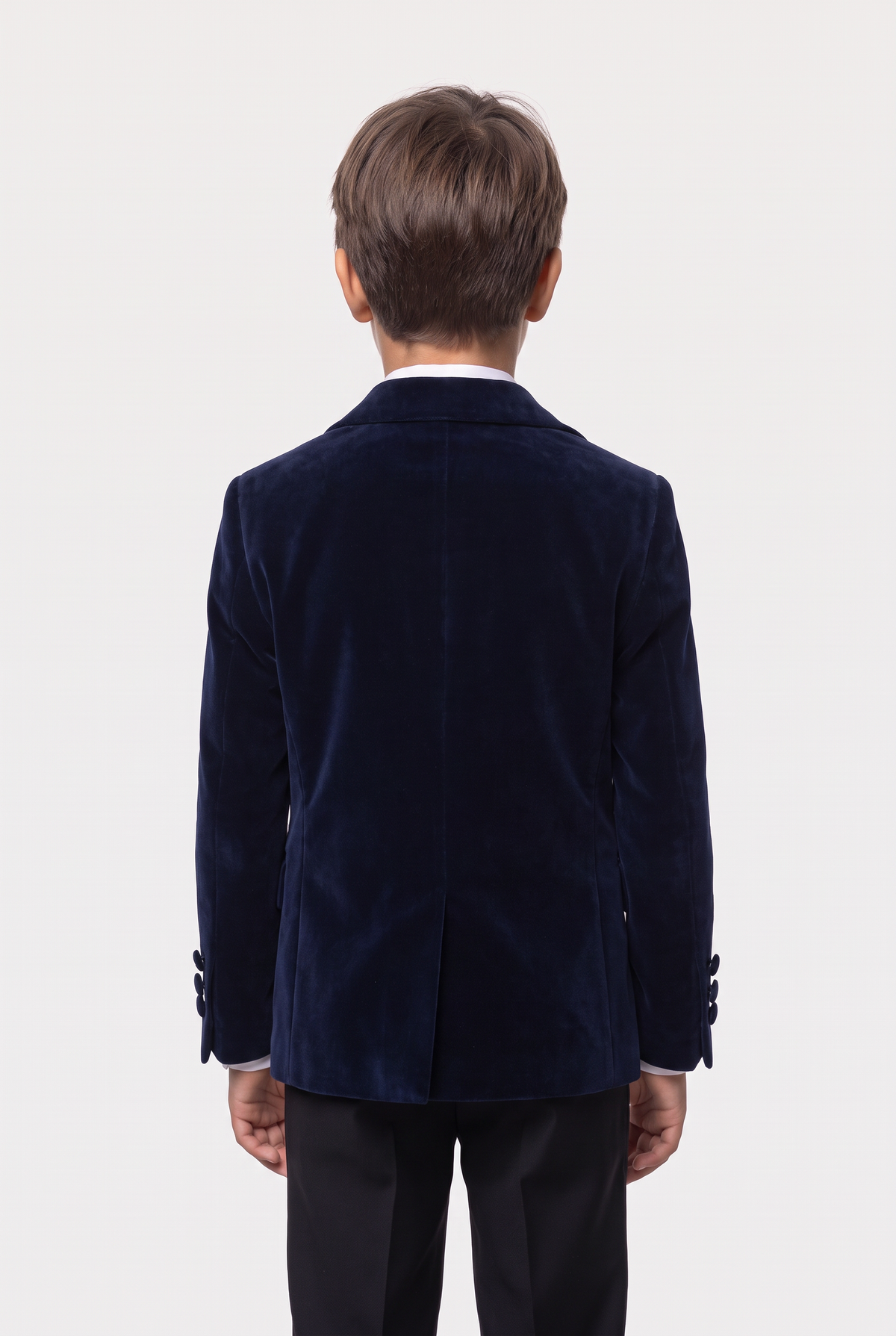 Boys Slim Fit Velvet Blazer - SAVOY - Navy Blue back picture