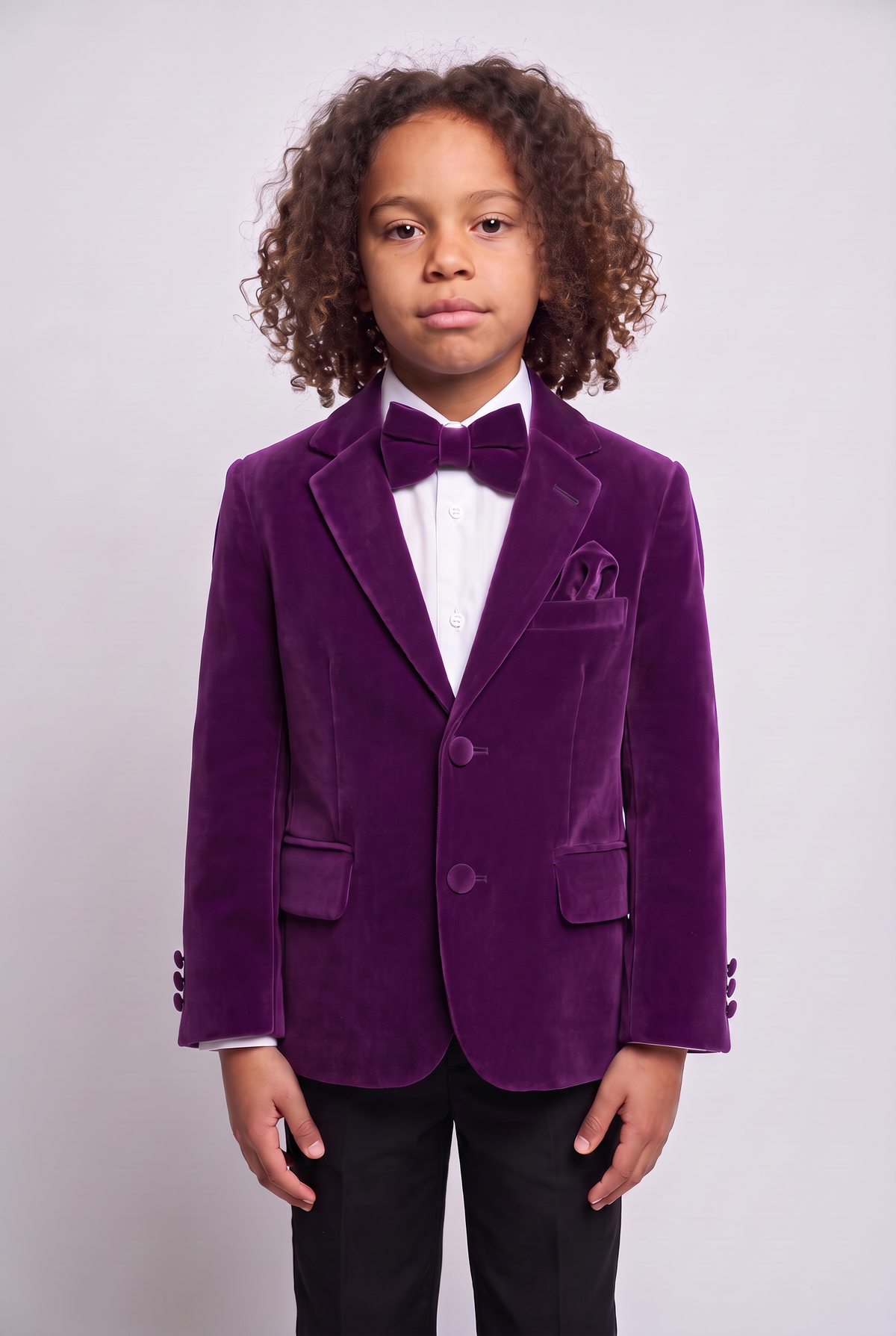Boys Slim Fit Velvet Blazer - SAVOY - Purple model picture