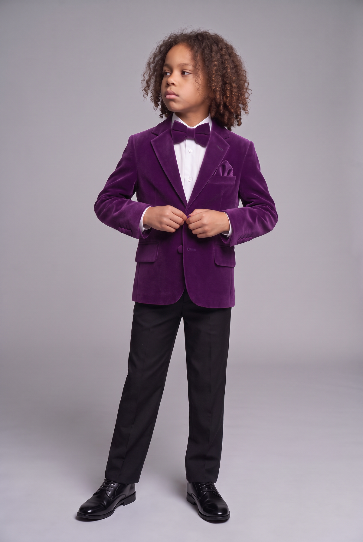 Boys Slim Fit Velvet Blazer - SAVOY - Purple model front picture