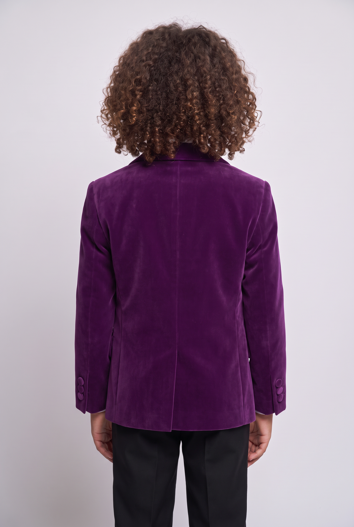 Boys Slim Fit Velvet Blazer - SAVOY - Purple model back picture