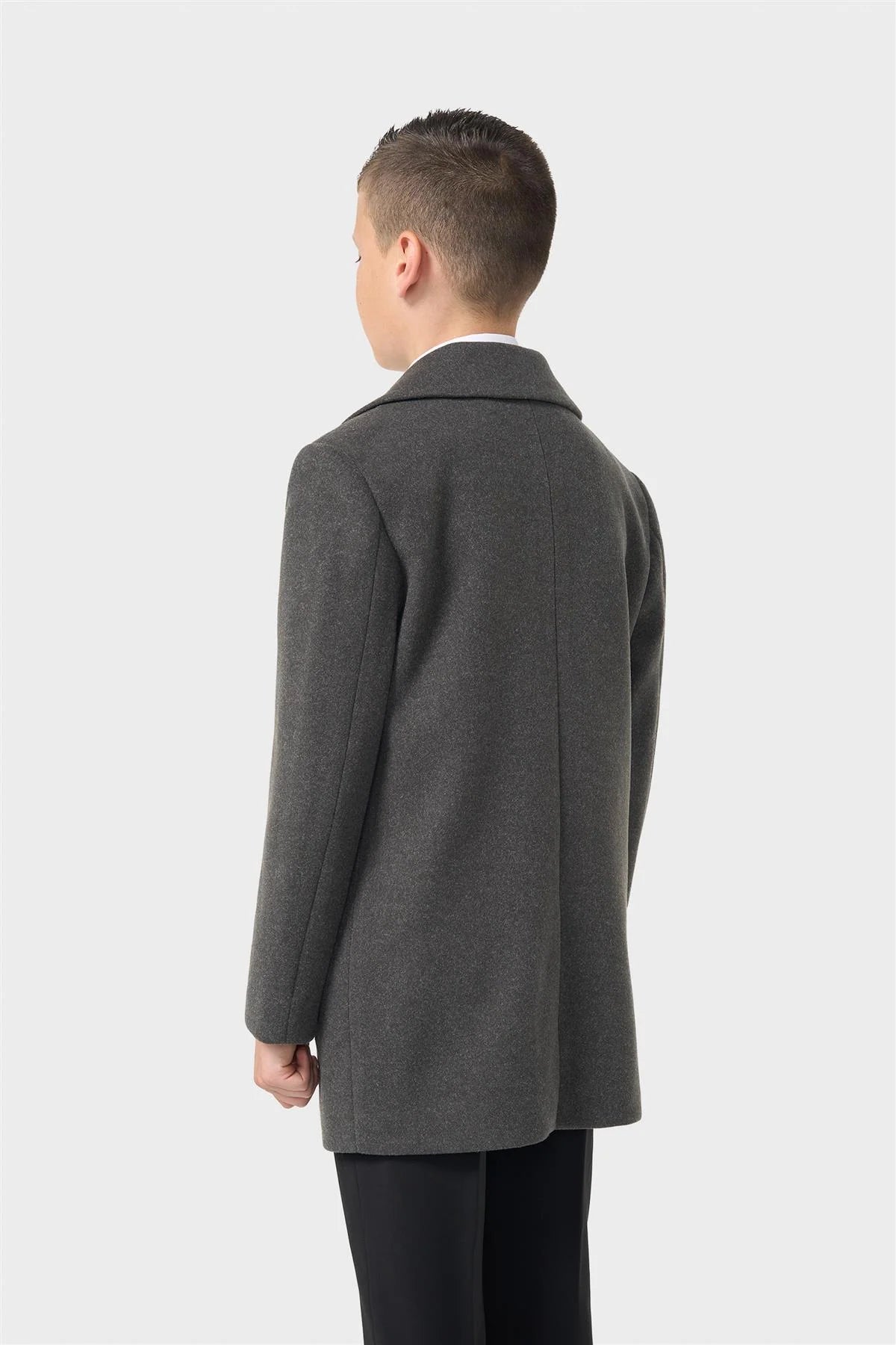 Boys Smart Tailored Formal Overcoat – Cavani Oscar Charcoal Grey Model Back picture