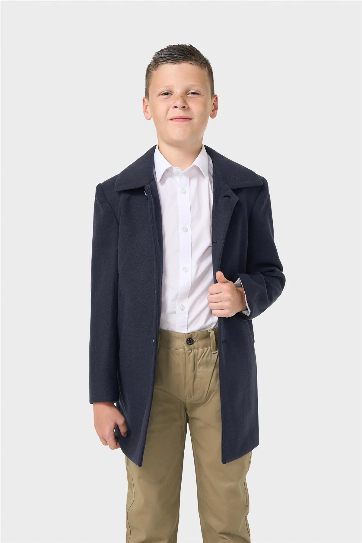 Boys Smart Tailored Formal Overcoat – Cavani Oscar Navy Model Picture