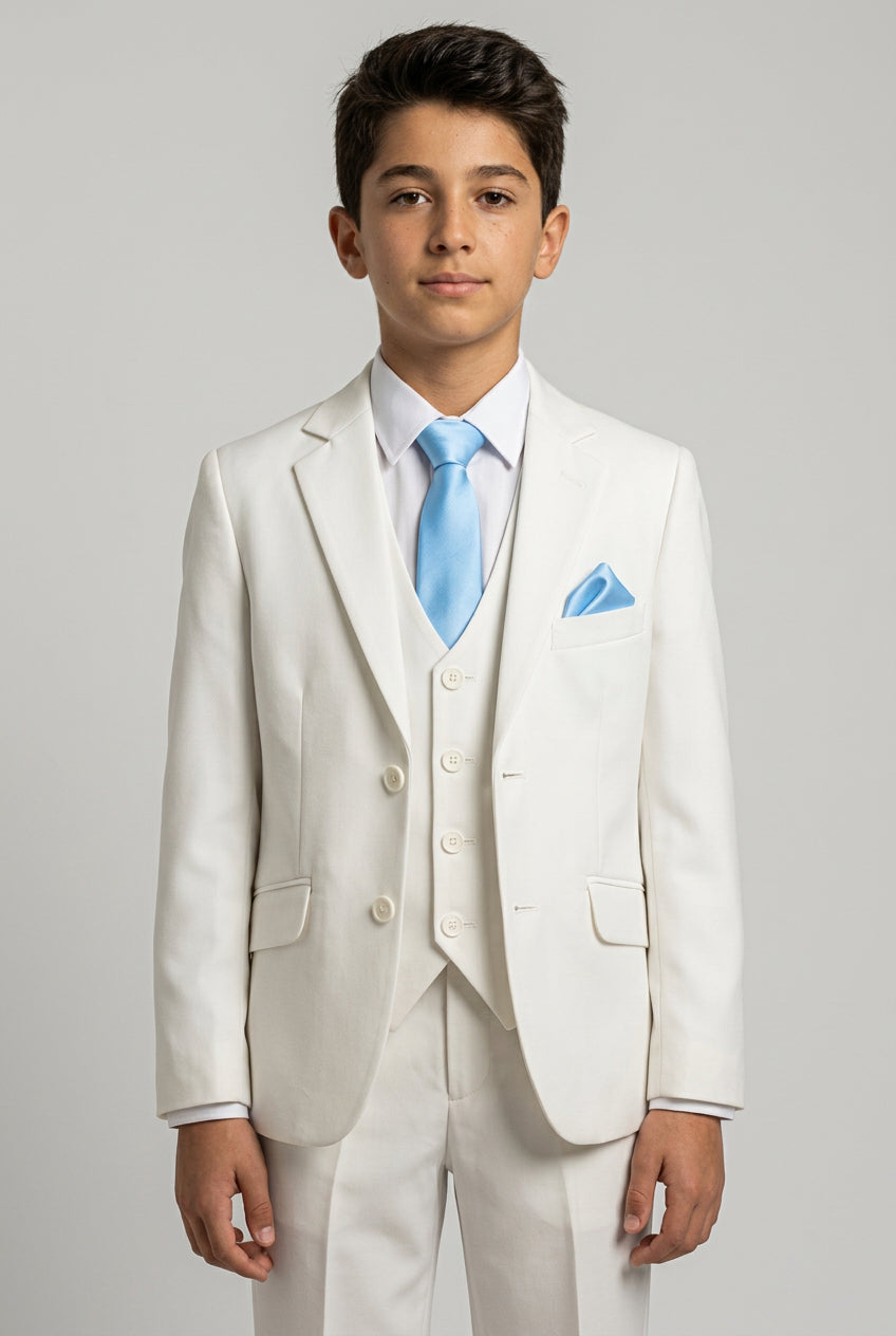 Boys Solid Tailored Fit Communion Suit Set - Off White