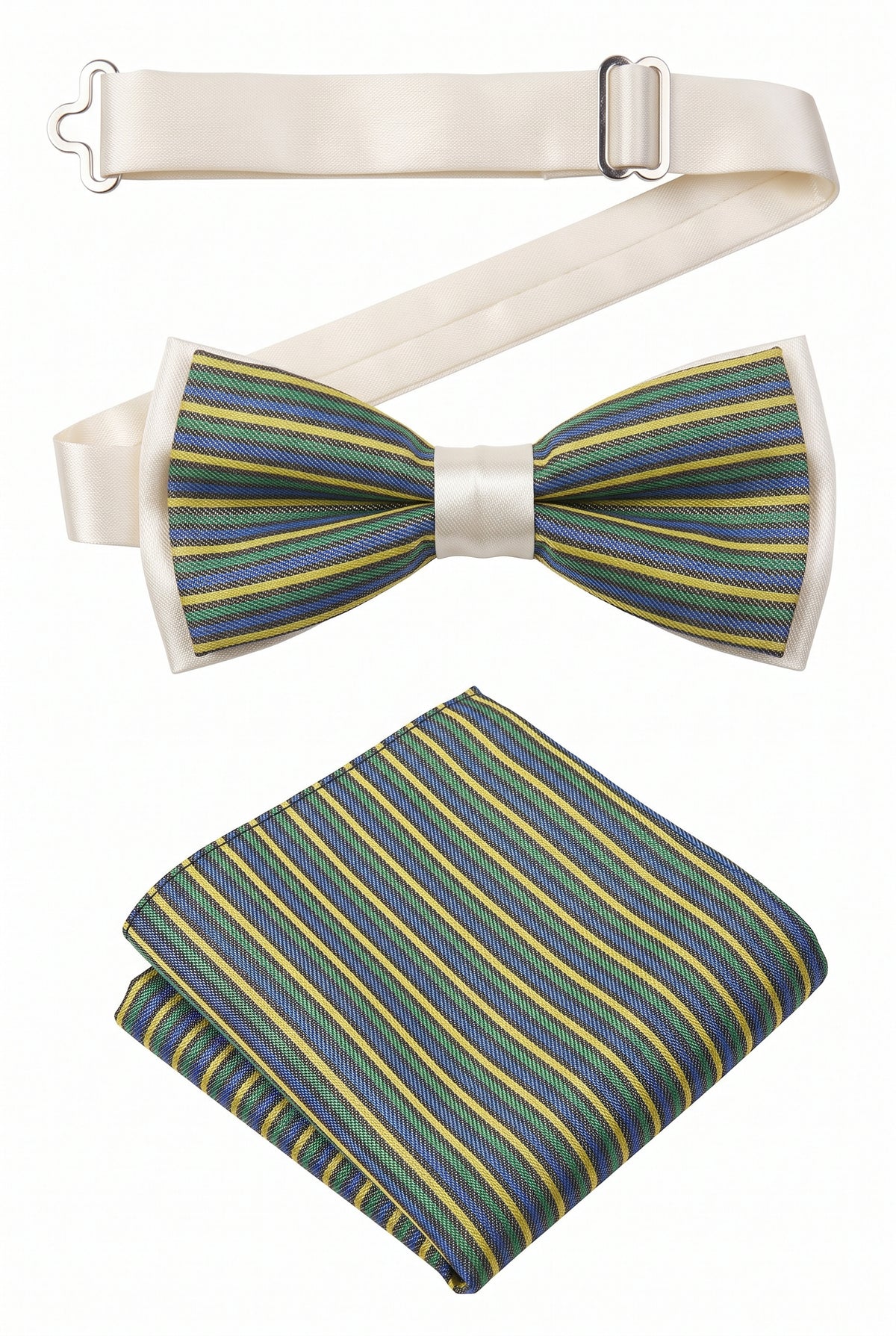 Boys Striped Bow Tie & Pocket Square Set - BWST - Green