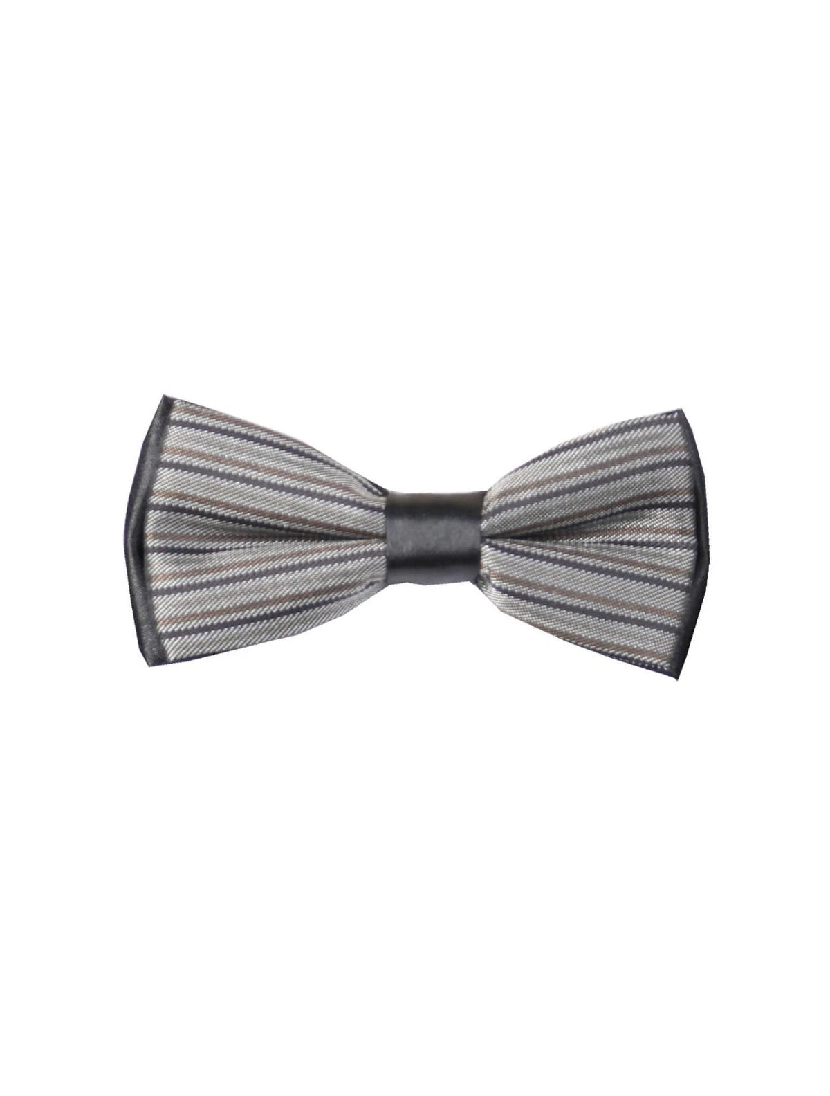 Boys Striped Bow Tie & Pocket Square Set - BWST - Grey and Black