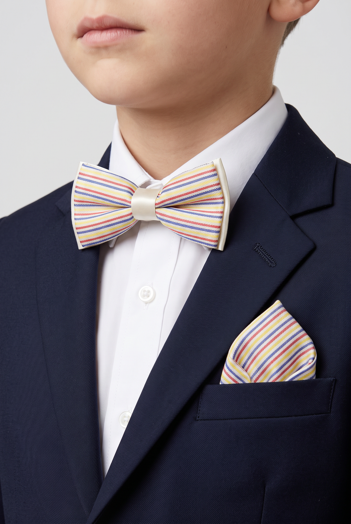 Boys Striped Bow Tie & Pocket Square Set - BWST - Multi Coloured