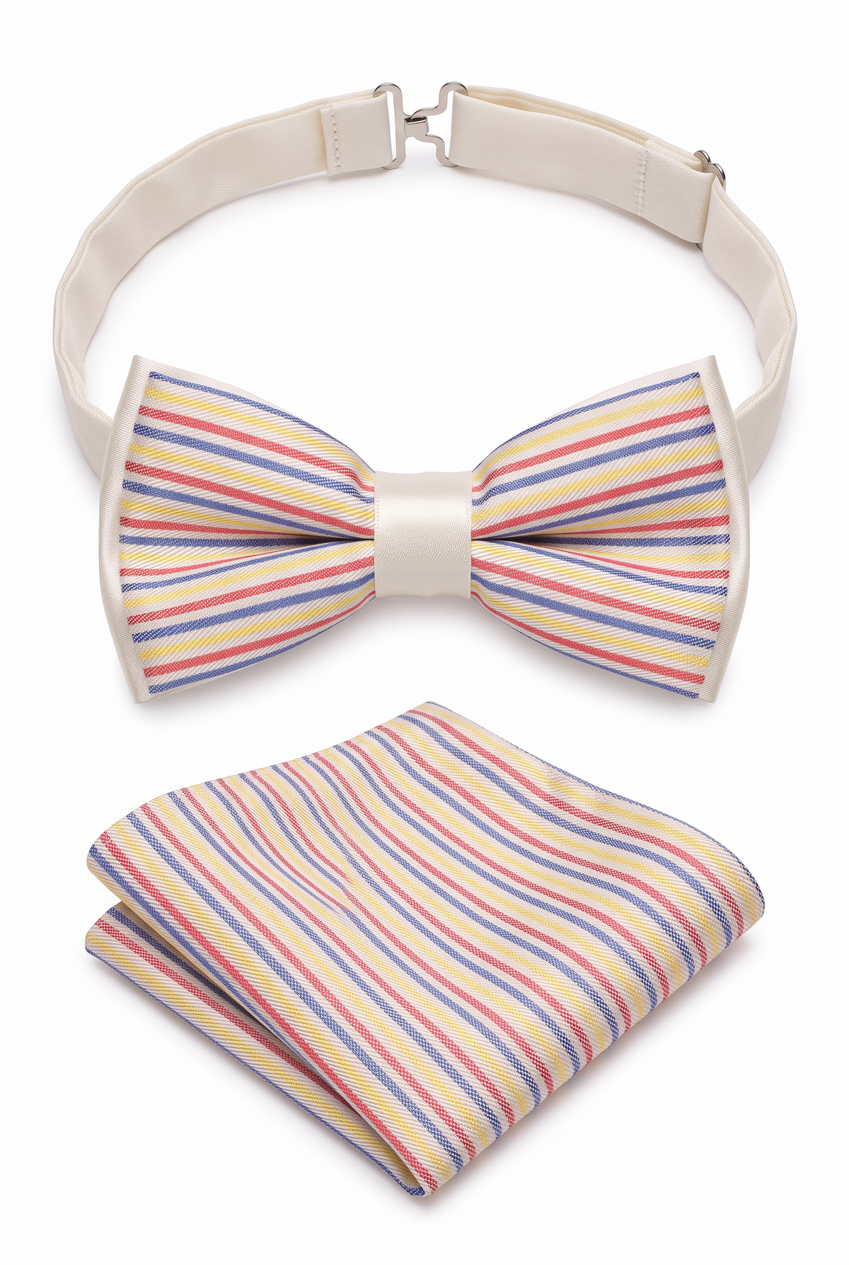 Boys Striped Bow Tie & Pocket Square Set - BWST - Multi Coloured