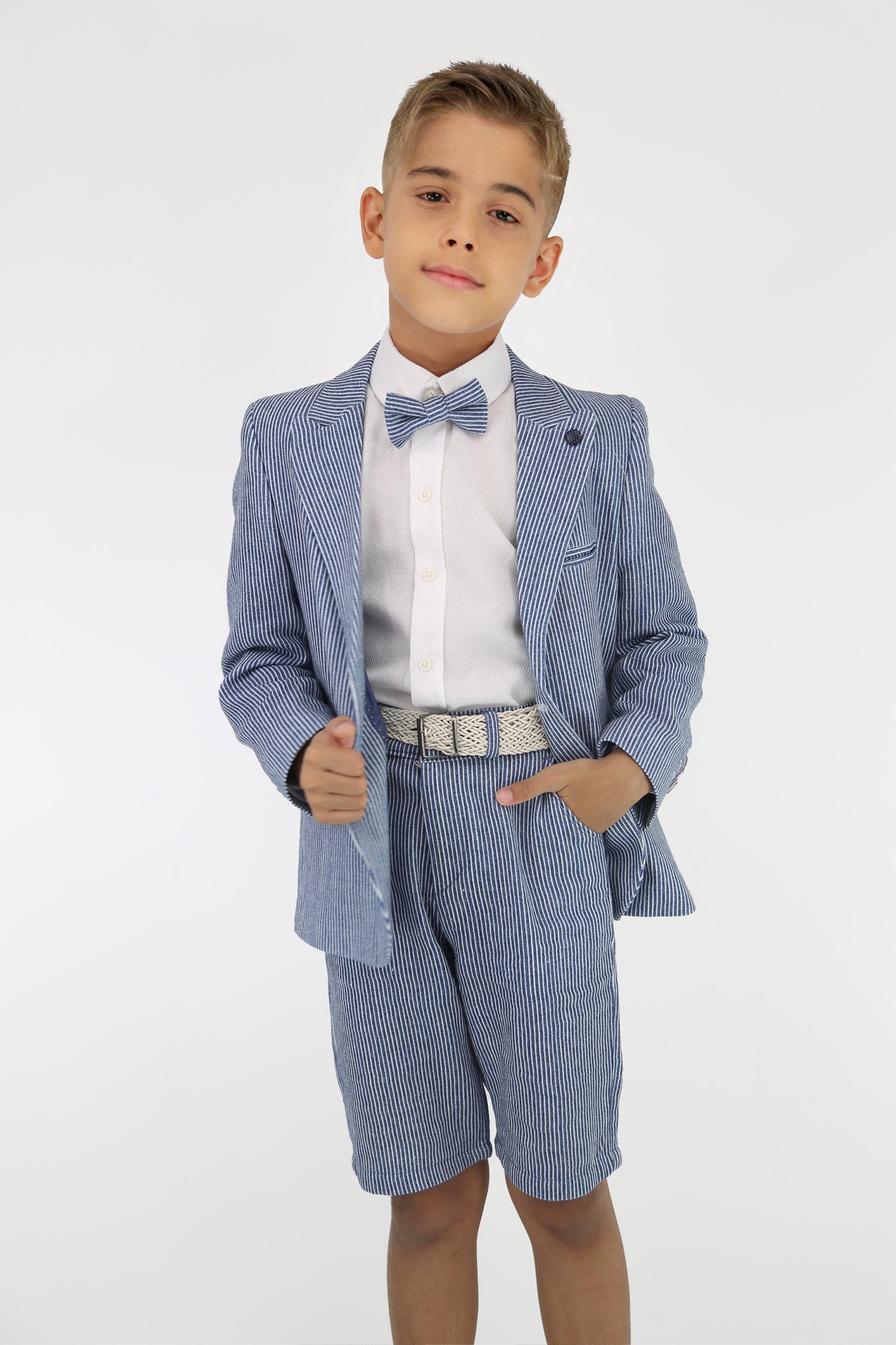 Boys Striped Cotton Seersucker Short Suit – ALEXANDER - Navy